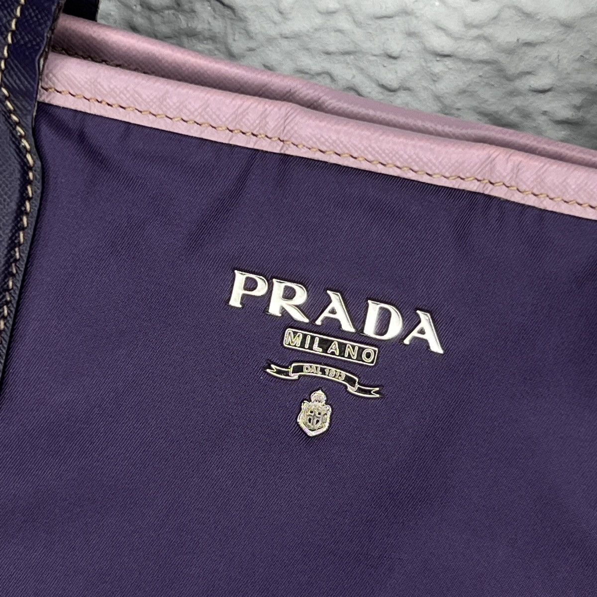 Prada Prada Milano Shoulder Tote Shopper Bag Re-Nylon Purple Logo Size ONE SIZE - 3 Thumbnail