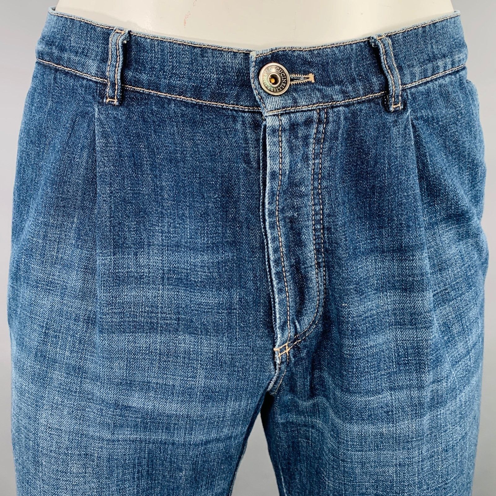 Brunello Cucinelli 35 Indigo Contrast Stitch Denim Straight Jeans Size US 35 - 2 Thumbnail