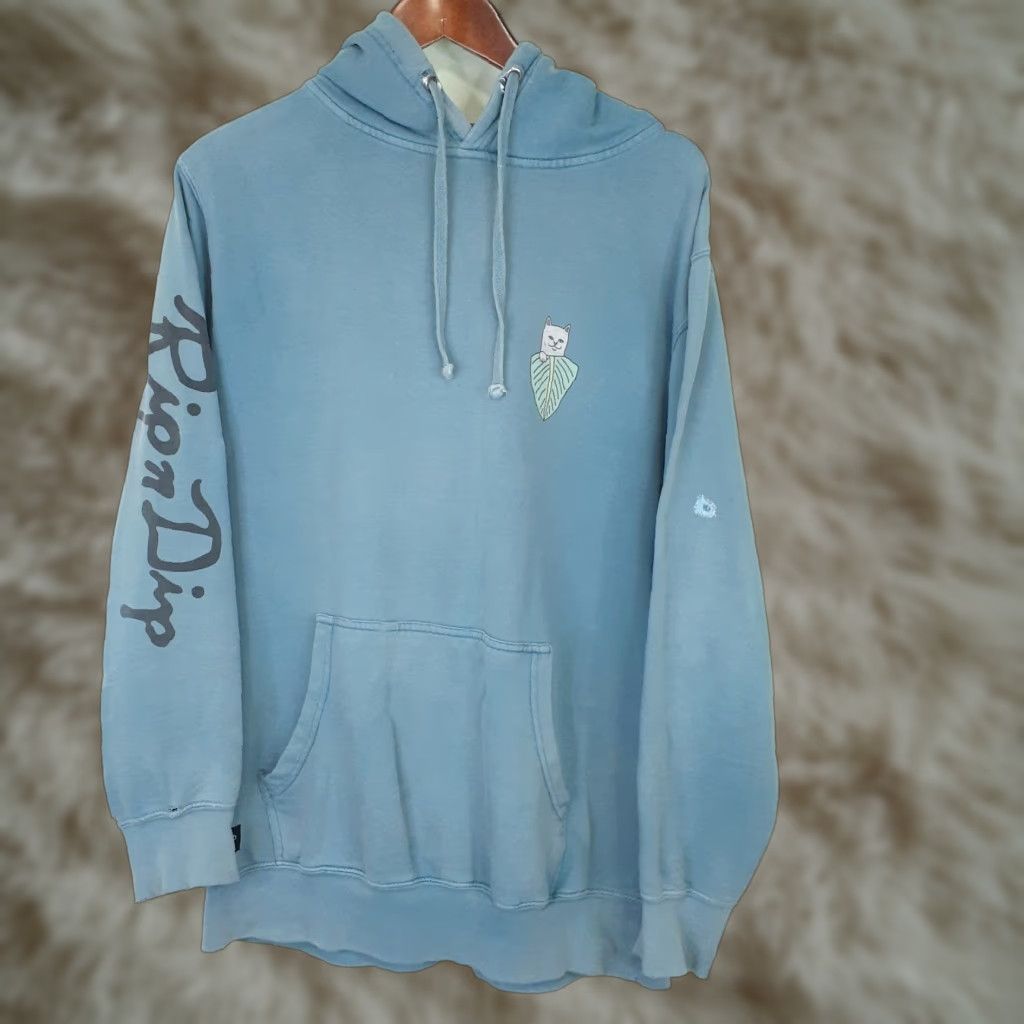 RIPNDIP VINTAGE RIPNDIP Cat Leaf Distressed Long Sleeve Hoodie Skateboarding Medium Blue Size US M / EU 48-50 / 2 - 1 Thumbnail