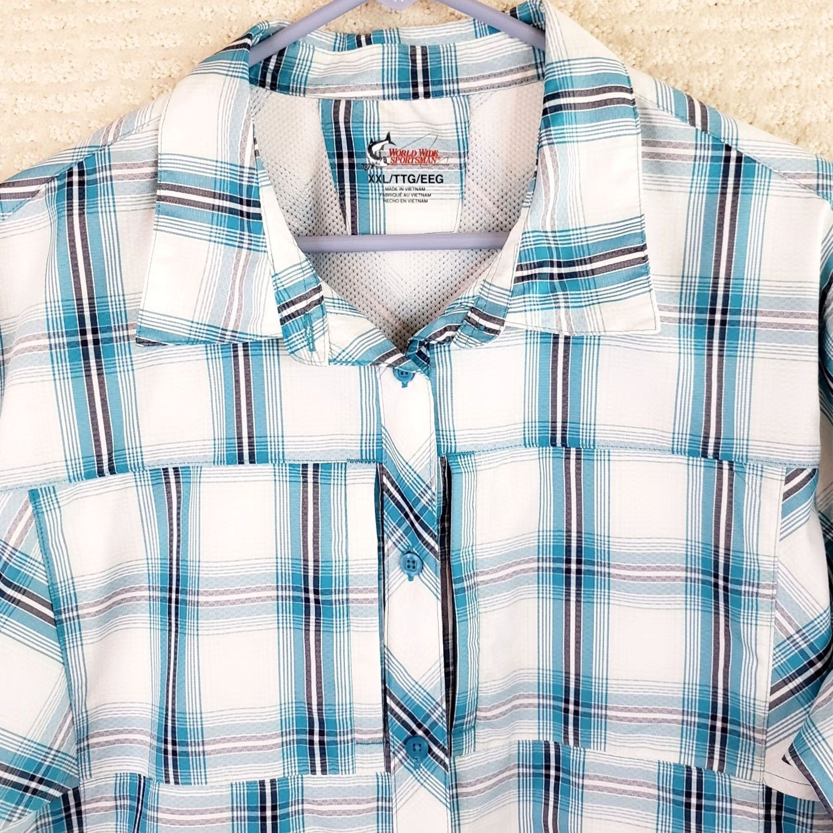 Vintage World Wide Sportsman Shirt Womens XXL Blue Plaid Nylon Roll Tab Sleeve Button-Up Size XXL / US 16-18 / IT 52-54 - 3 Thumbnail