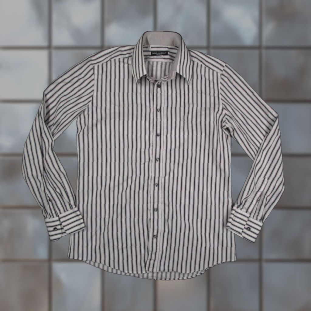 Dolce & Gabbana VINTAGE Dolce & Gabbana Dress Shirt Slim Fit 43 Gray Striped Cotton Silk Made in Italy Mens Size US XL / EU 56 / 4 - 1 Thumbnail