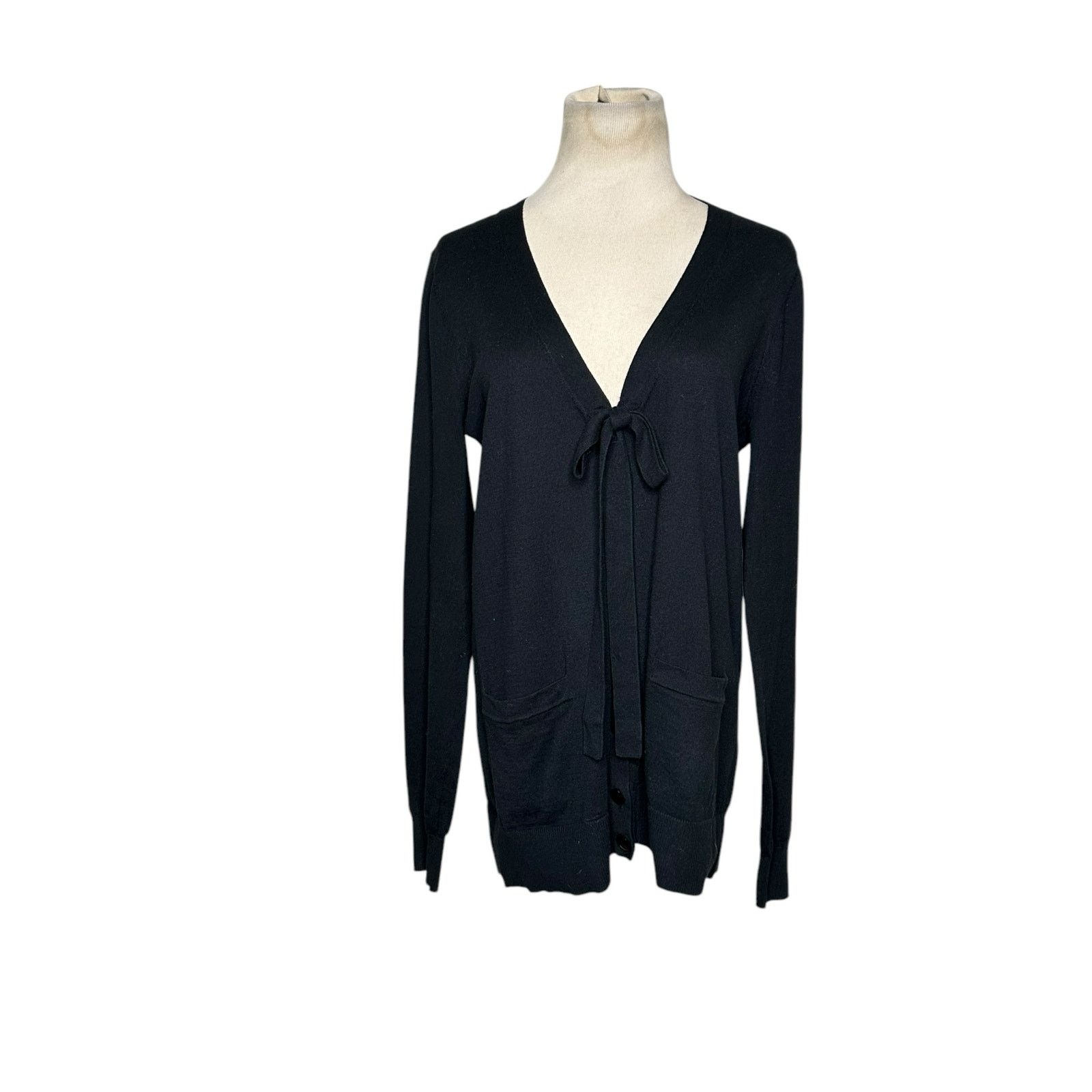 Tibi Tibi black knit front bow buttoned cardigan size Large Size L / US 10 / IT 46 - 8 Thumbnail