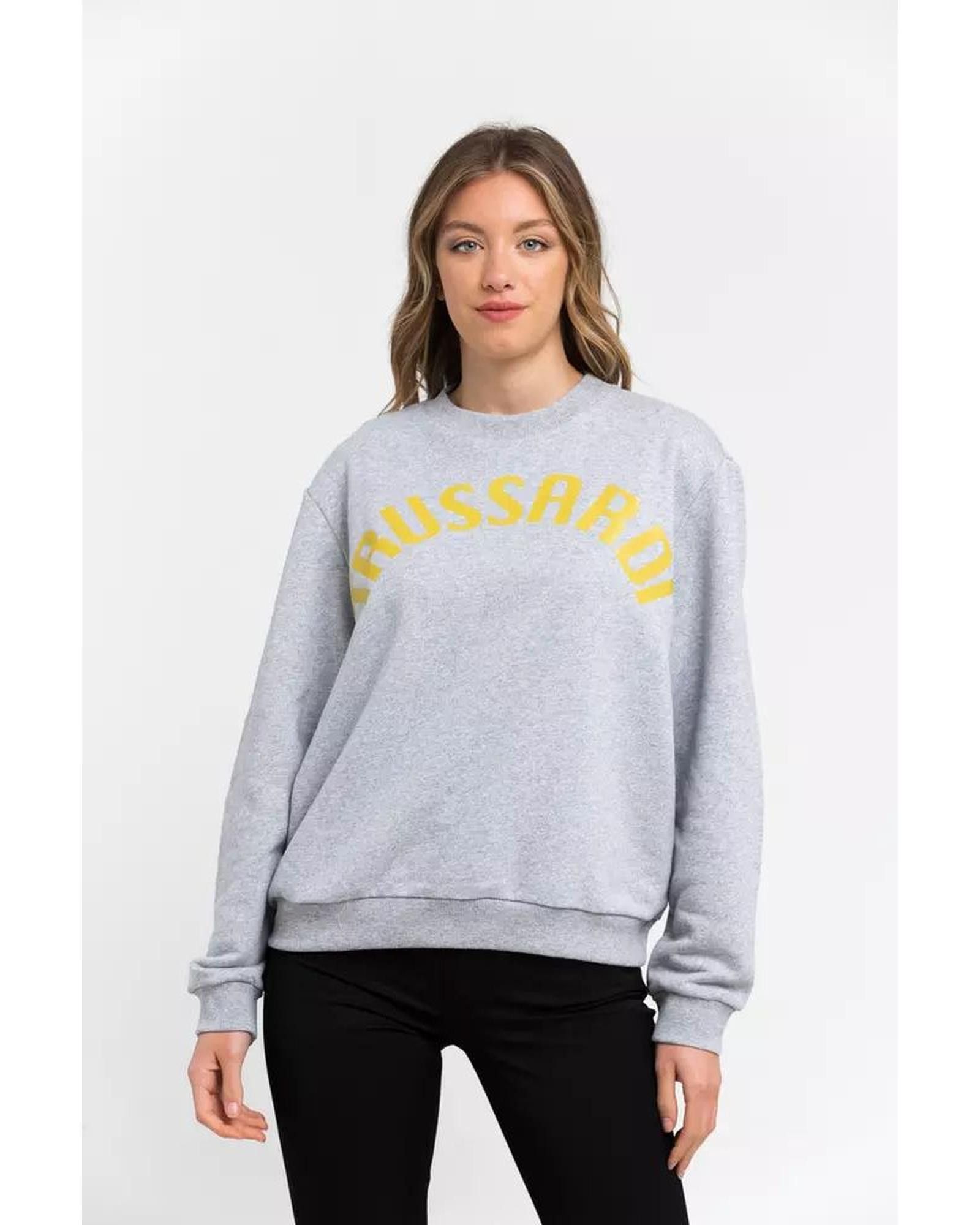 image of Trussardi Oversized Round-Neck Cotton Sweatshirt With Maxi Lettering Print in Grey, Women's (Size L