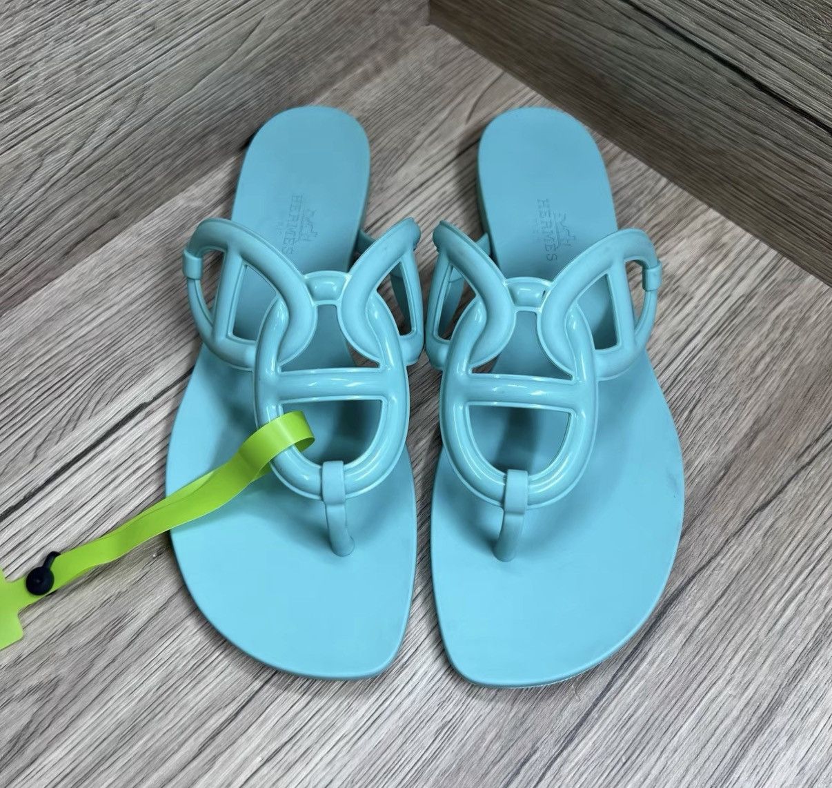 Hermes Hermès Egerie green pig nose slides J41 Size US 7 / IT 37 - 2 Thumbnail