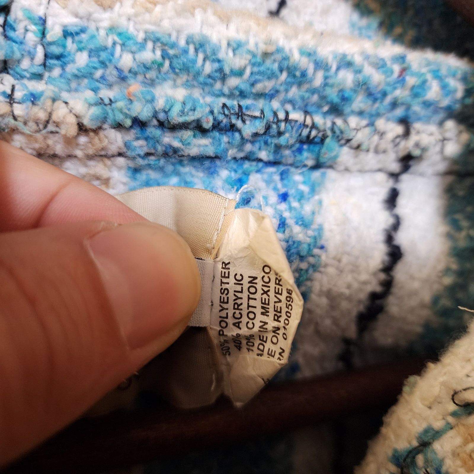 Earth Ragz Vintage Earth Rags Blue & White Poncho Men L, Mexican Size US L / EU 52-54 / 3 - 5 Thumbnail