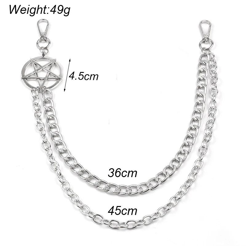 Japanese Brand Silver Double Layered Chain Pentagram Keychain Size ONE SIZE - 4 Thumbnail