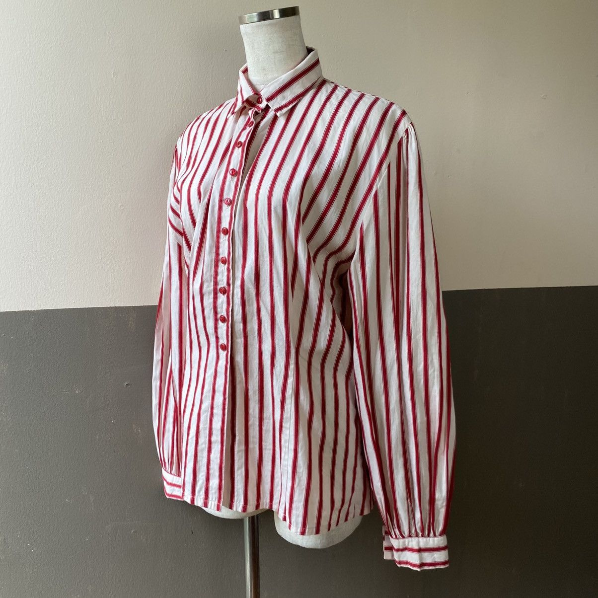 Norma Kamali Norma Kamali Red Striped Long Sleeve Blouse Size L / US 10 / IT 46 - 16 Thumbnail