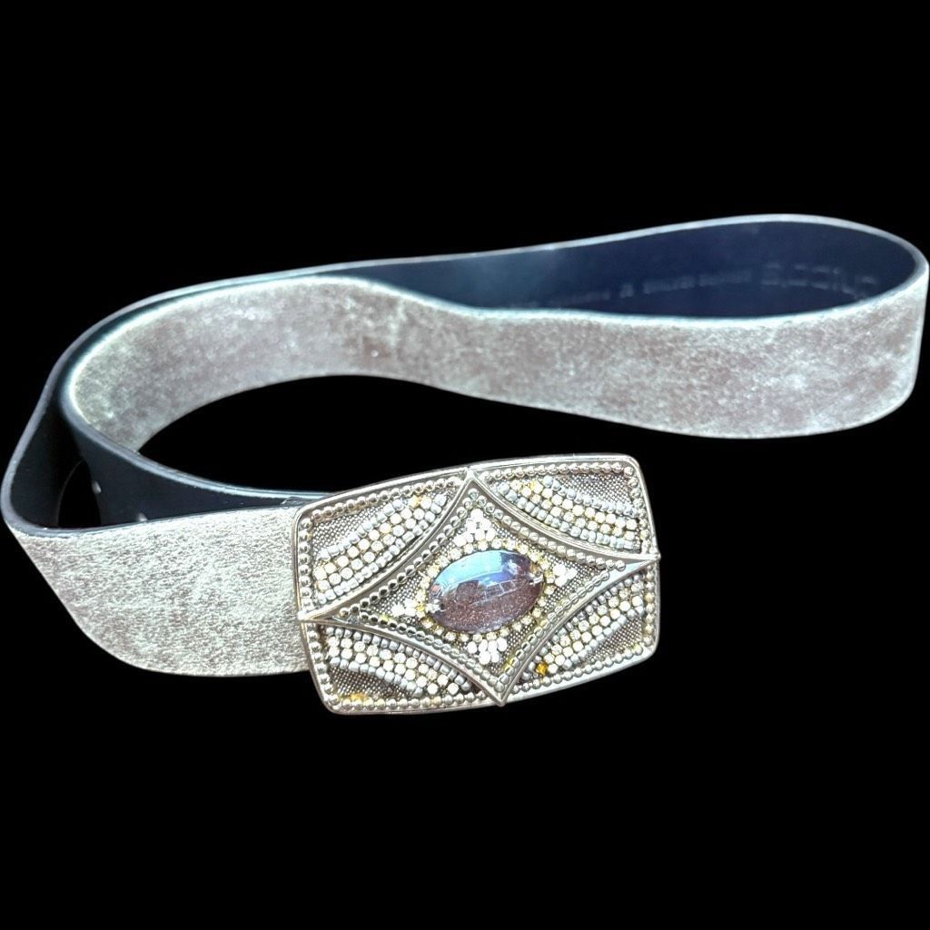 Chicos CHICO’S Metallic Gunmetal Silver Embellished Buckle Leather Size ONE SIZE - 5 Thumbnail