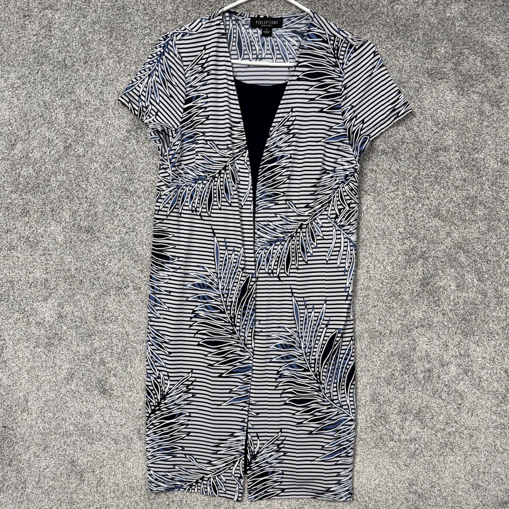 Vintage Perceptions New York Jacket Dress 8 Blue Tropical Palm Business Casual Office Size M / US 6-8 / IT 42-44 - 2 Thumbnail