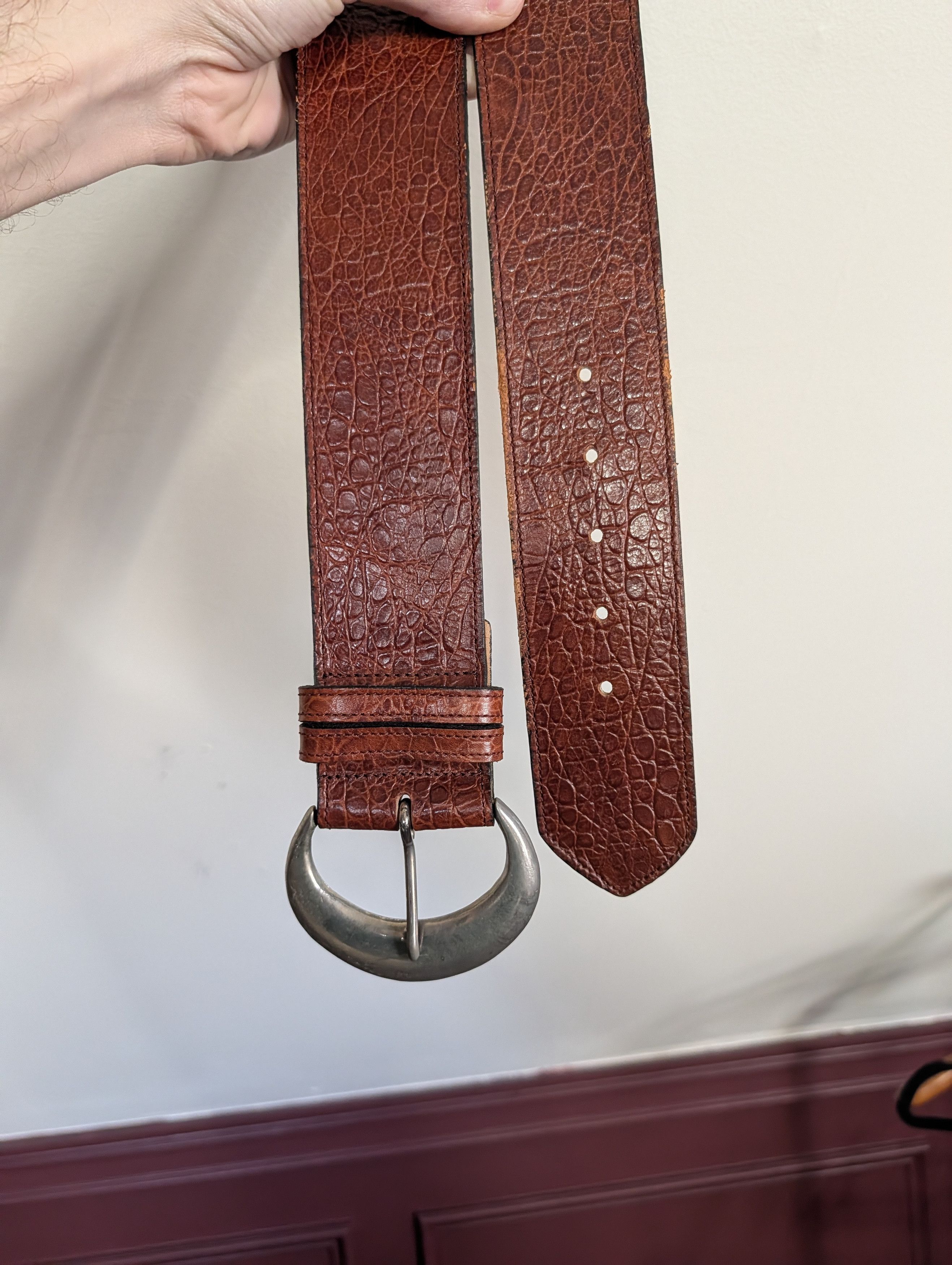Joan & David Vintage Brown Bison Leather Belt with Silver Crescent Moon Buckle Joan & David Waist Belt Belts for Women for sale | eBay main image 4