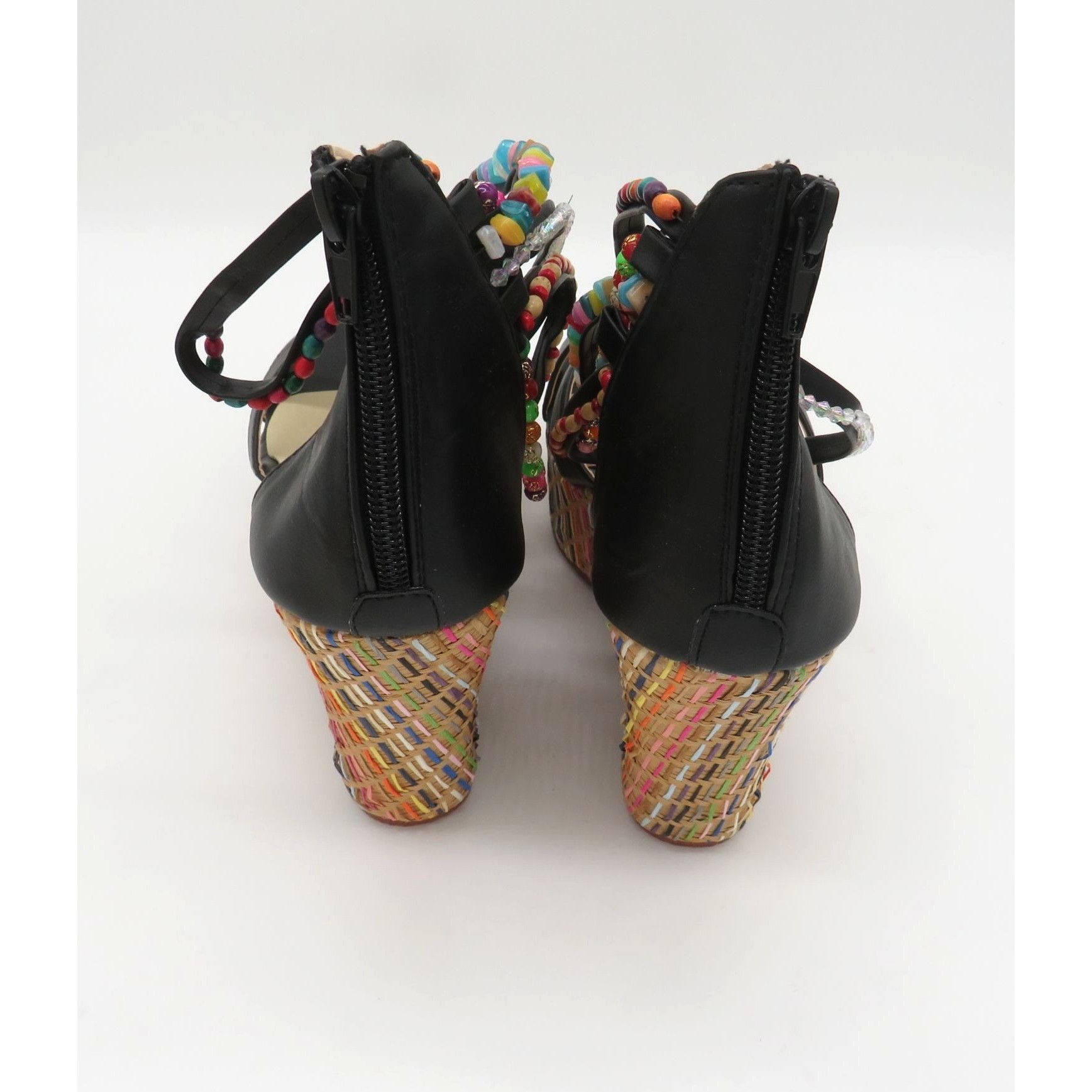 Other Get More Beauty Women's Black Wedge Sandals Multicolor Beade Size US 10 / IT 40 - 4 Thumbnail
