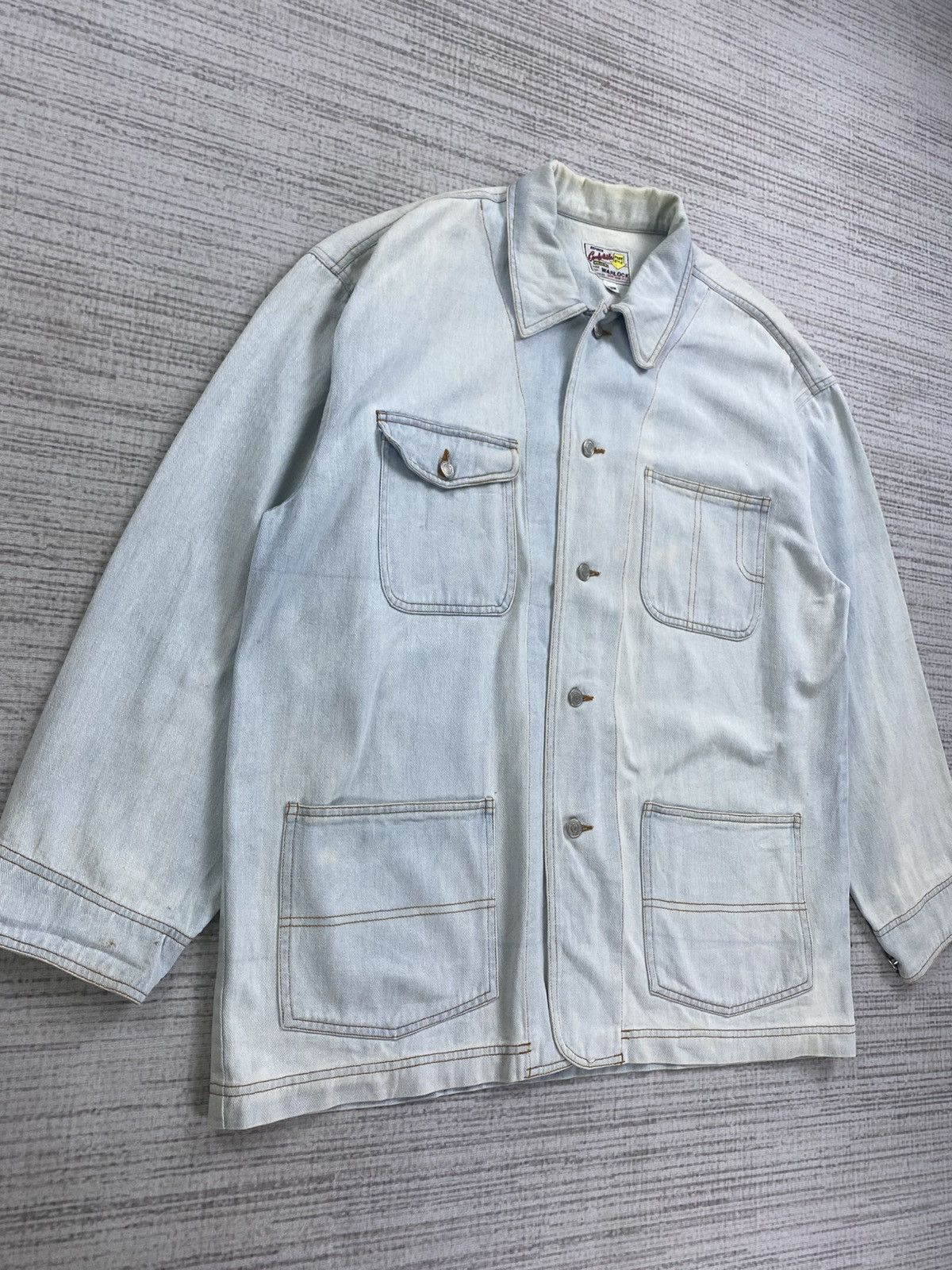 Japanese Brand × Vintage Vintage 80s Warlock Wash Denim Chore Jacket Size US L / EU 52-54 / 3 - 3 Thumbnail