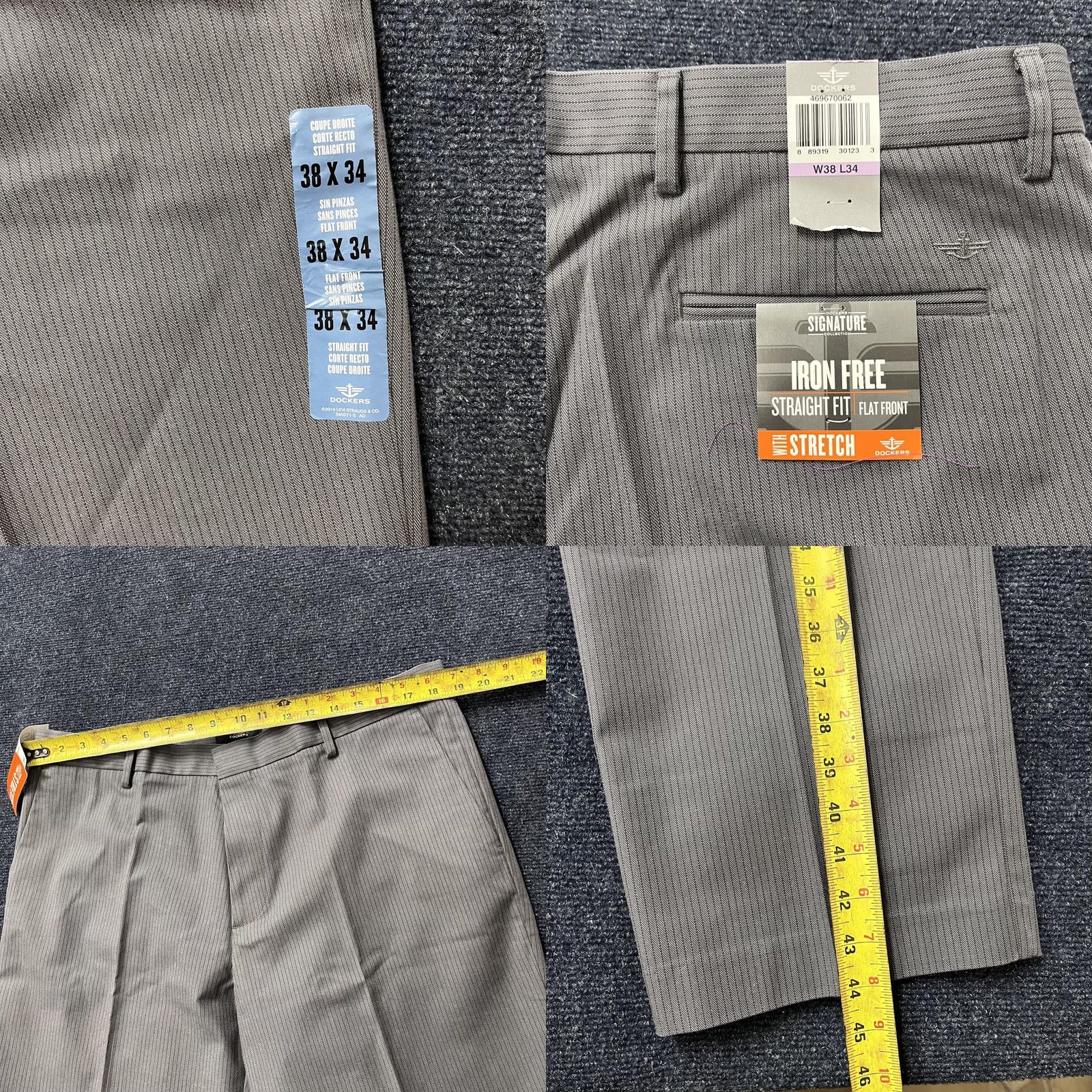 Dockers DOCKERS Mens 38x34 Gray Stripe Dress Pants - Business Casual Size US 38 / EU 54 - 8 Thumbnail