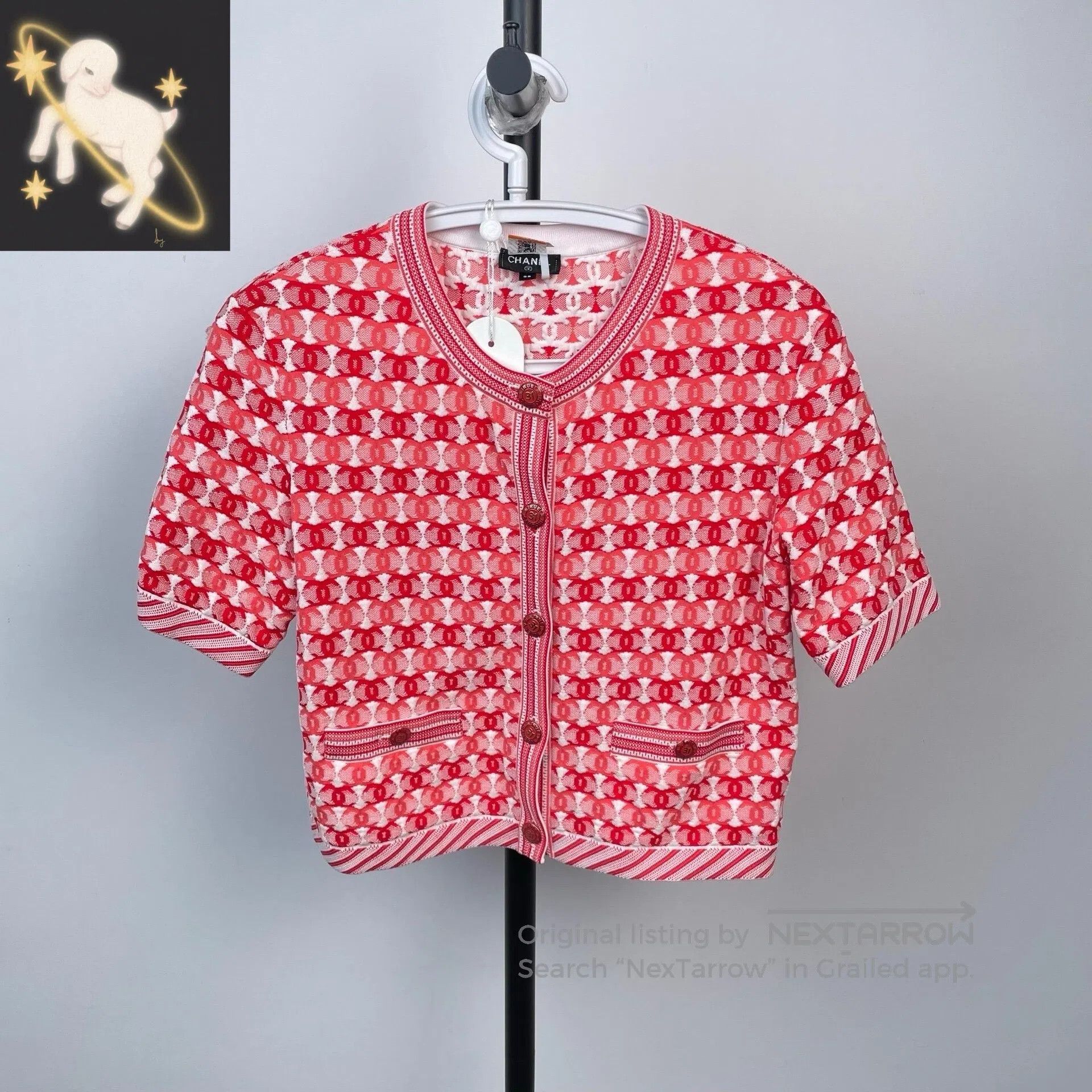Chanel Chanel Red Full Logo Knit Short Sleeve Cardigan Top| Size XS / US 0-2 / IT 36-38 - 1 Thumbnail