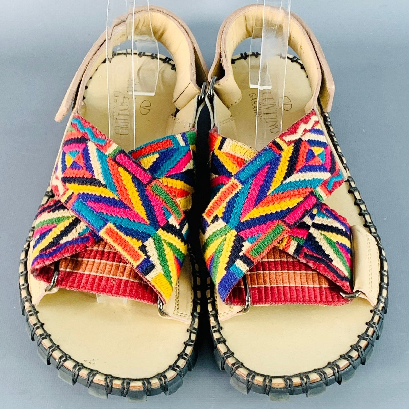 Valentino VALENTINO GARAVANI Multi Color Embroidery Leather Sandals Size US 10.5 / EU 43-44 - 4 Thumbnail