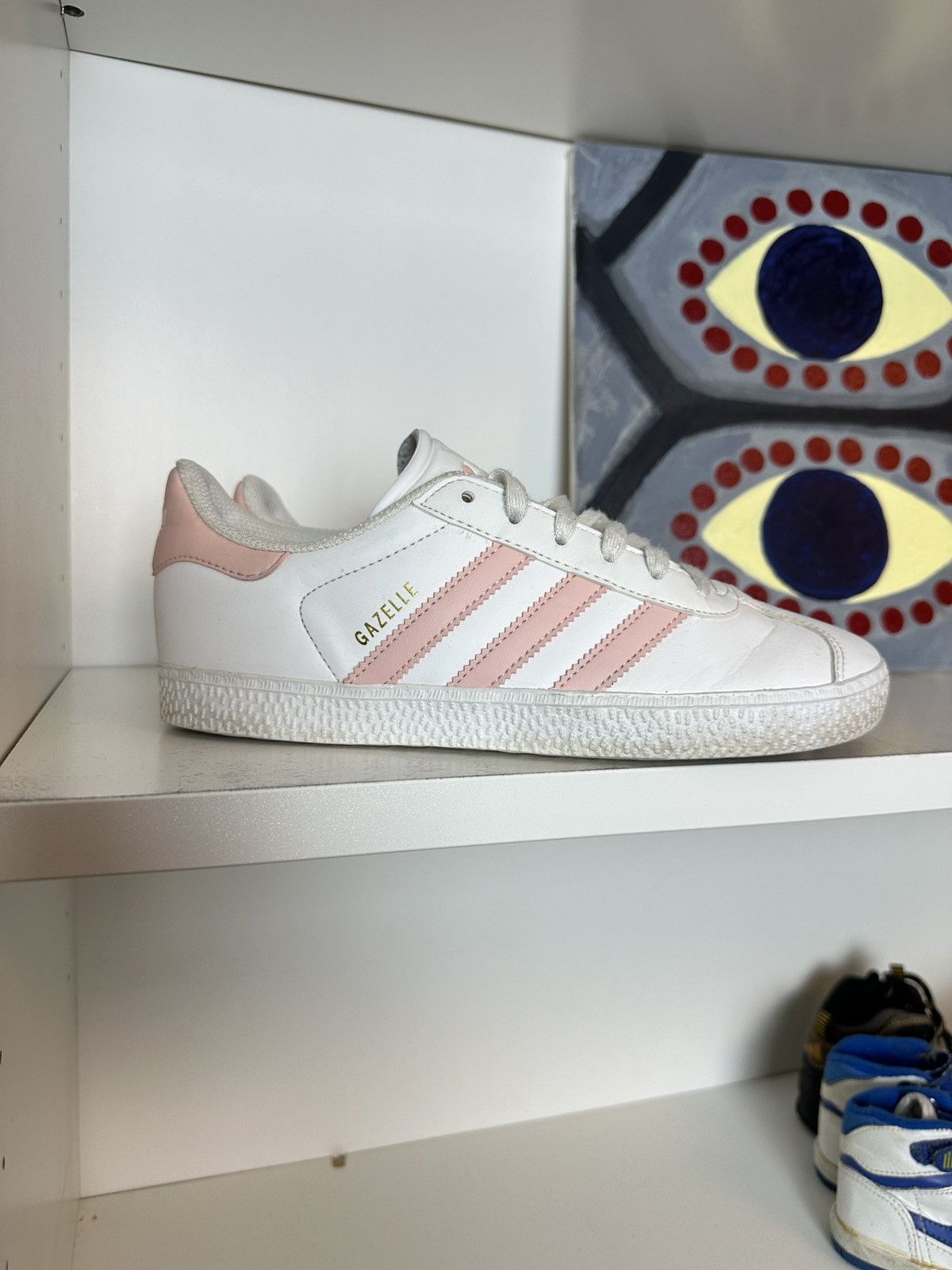 White baby pink Adidas Gazelle