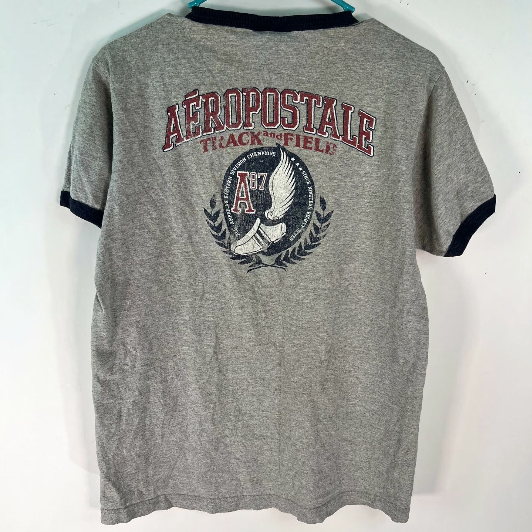 Aeropostale Aeropostale Mens Crew Neck Tack And Field A87 Gray Ringer T Shirt Size Medium Size US M / EU 48-50 / 2 - 2 Thumbnail