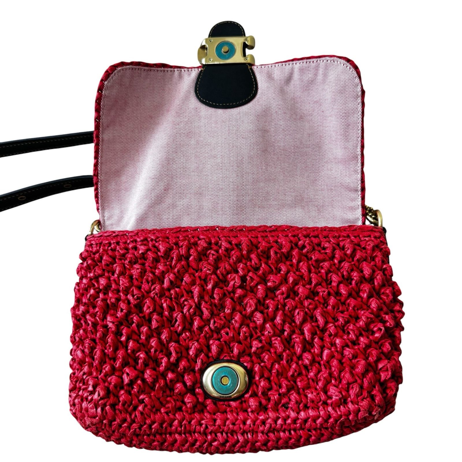 Coach COACH Soft Tabby Shoulder Bag in Straw + Leather Red Orange Size ONE SIZE - 6 Thumbnail