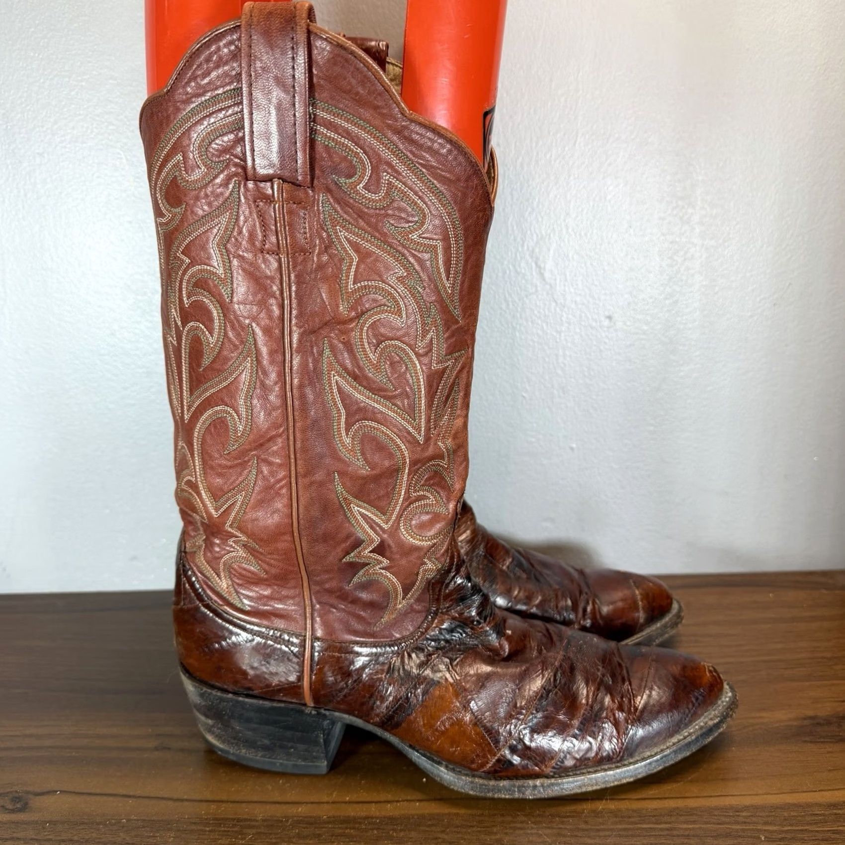 VINTAGE Larry Mahan Boots Mens 8.5 Brown Leather Cowboy  display picture 3