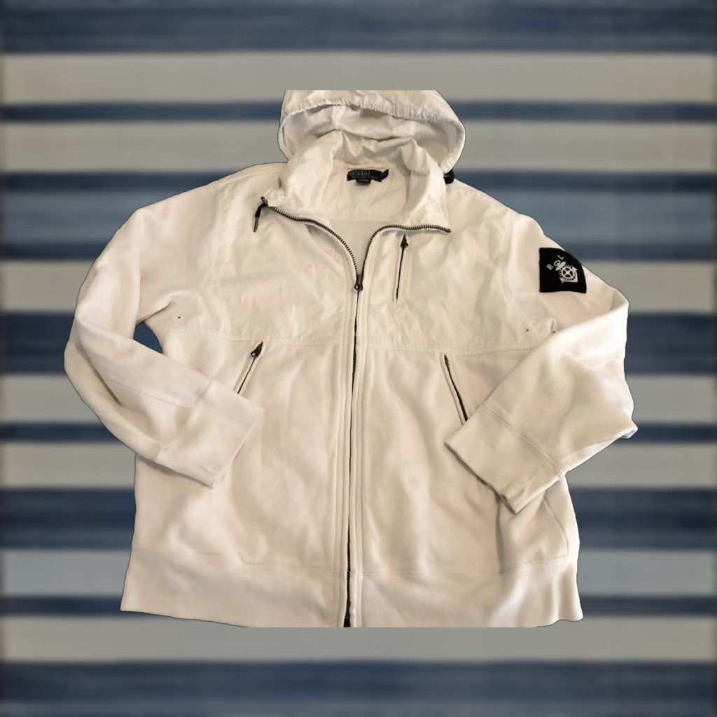 Polo Ralph Lauren VINTAGE Polo Ralph Lauren Nautical Anchor White Jacket Mens XL Hooded Full Zip Cotton Blend Button Size US XL / EU 56 / 4 - 1 Thumbnail