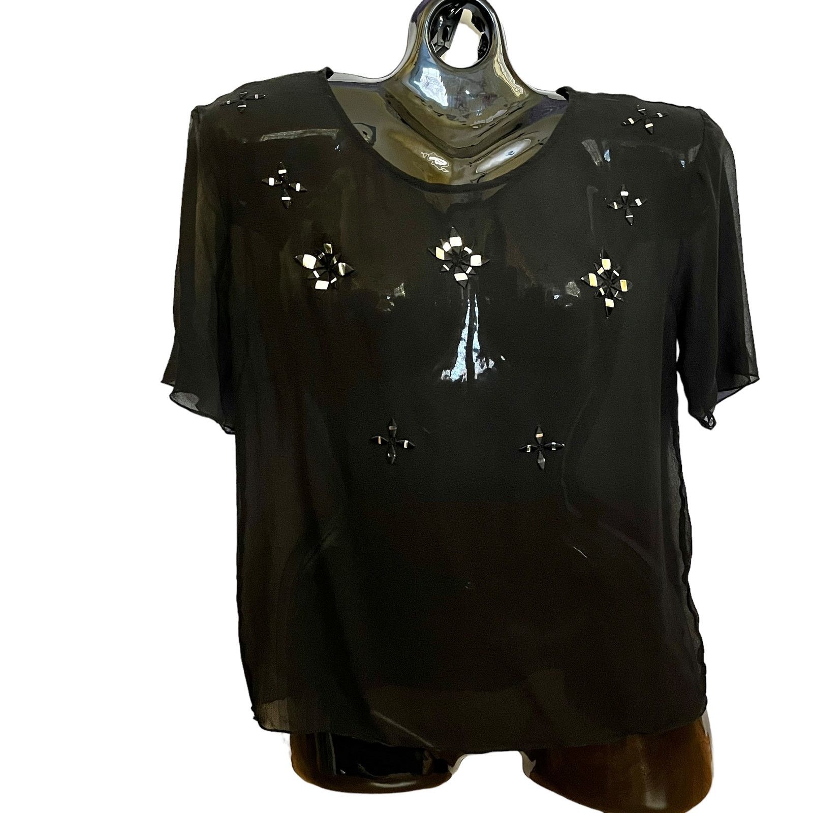 BEC + BRIDGE Bec & Bridge Black Silk Sencha Embellished Tee Blouse Size S / US 4 / IT 40 - 3 Thumbnail