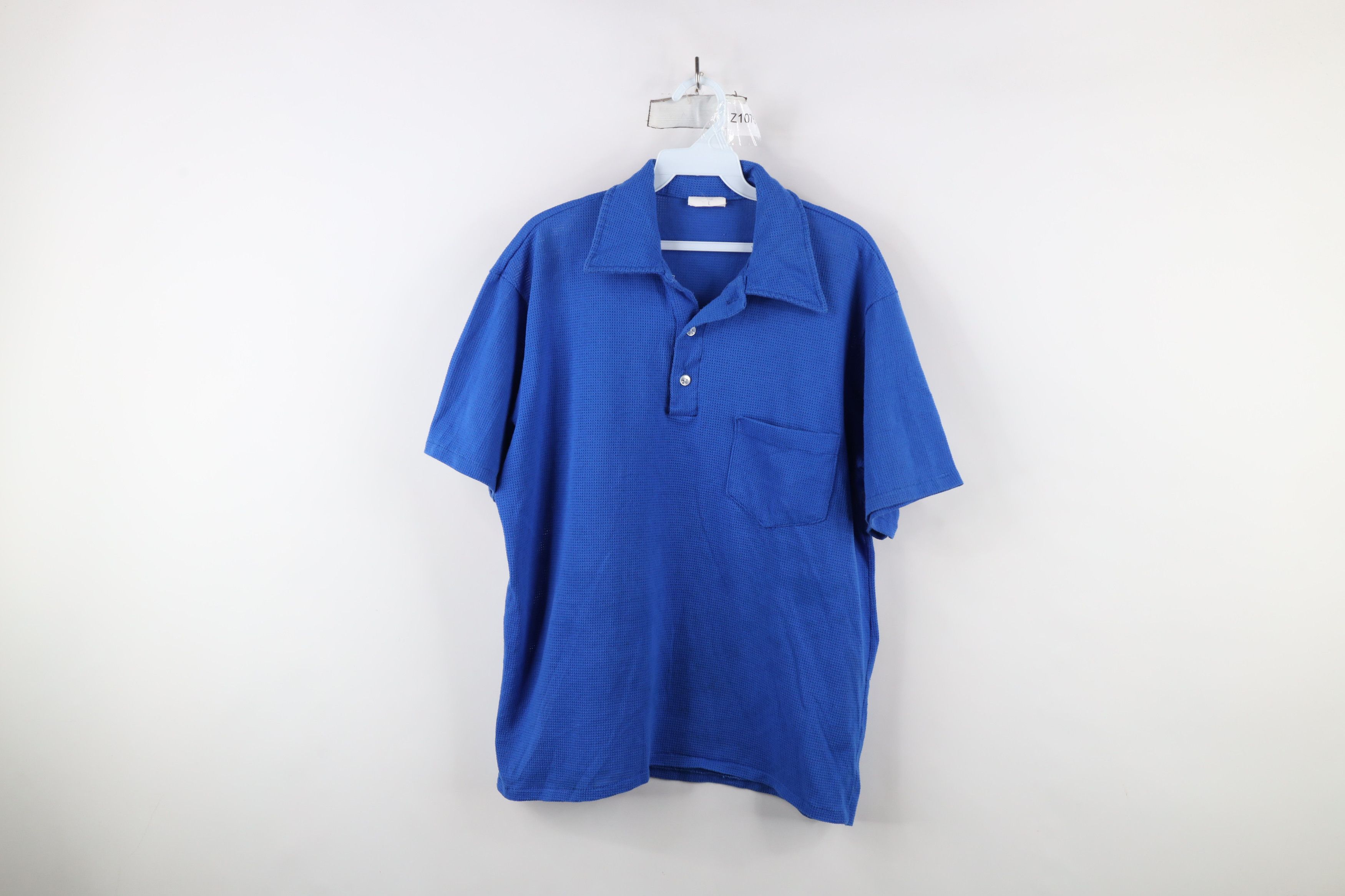 Majestic × Vintage Vintage 90s Majestic Blank Mesh Knit Polo Shirt Blue USA Size US L / EU 52-54 / 3 - 1 Thumbnail