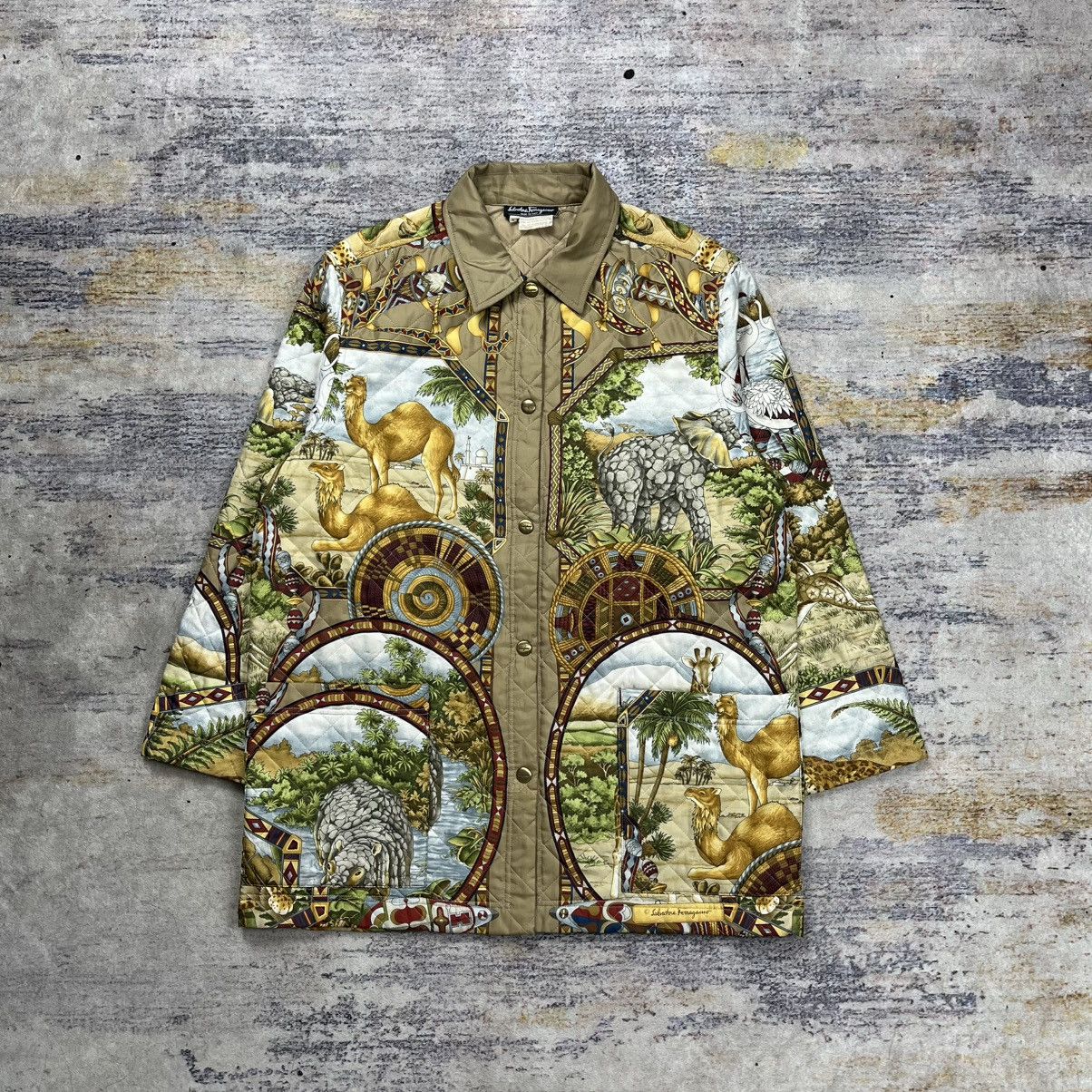 Salvatore Ferragamo Vintage 90s Salvatore Ferragamo animal print quilted jacket Size L / US 10 / IT 46 - 1 Thumbnail