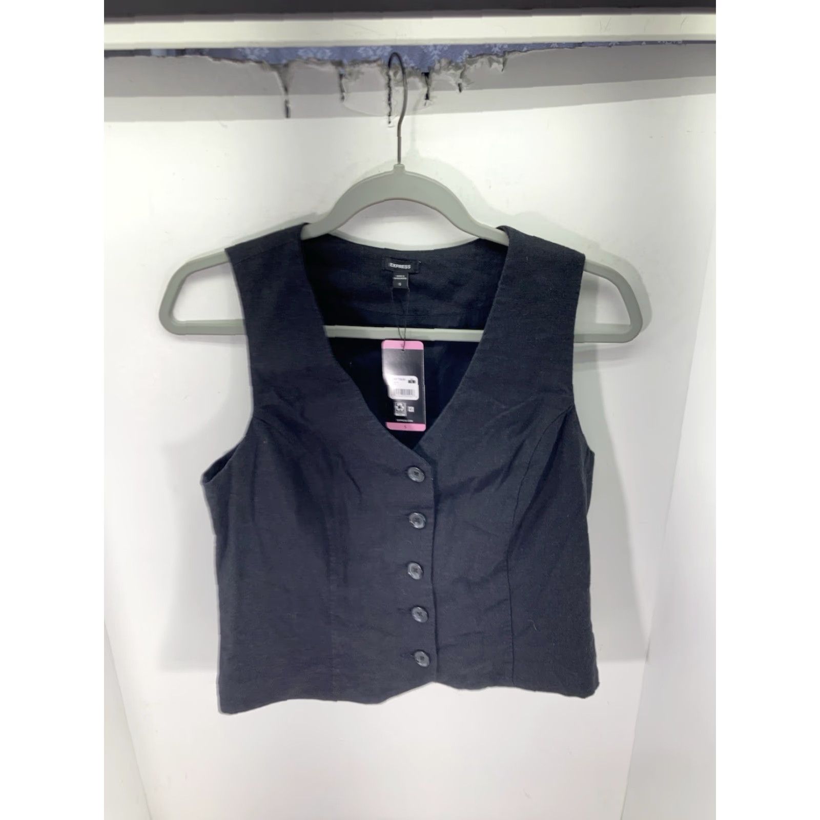 Express Express Linen Vest Womens Size Small Black Button Front V-Neck Classic Look NWT Size S / US 4 / IT 40 - 2 Thumbnail