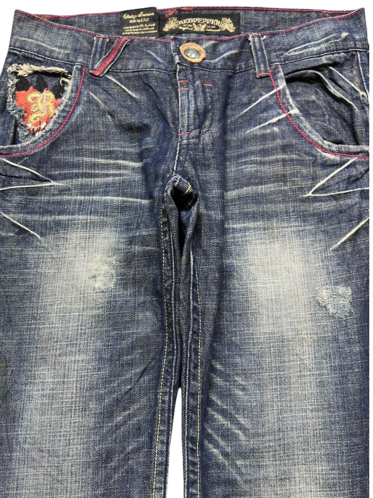 Ed Hardy Vintage Red Pepper Skulls Embroided Punk Denim Size US 33 - 2 Thumbnail