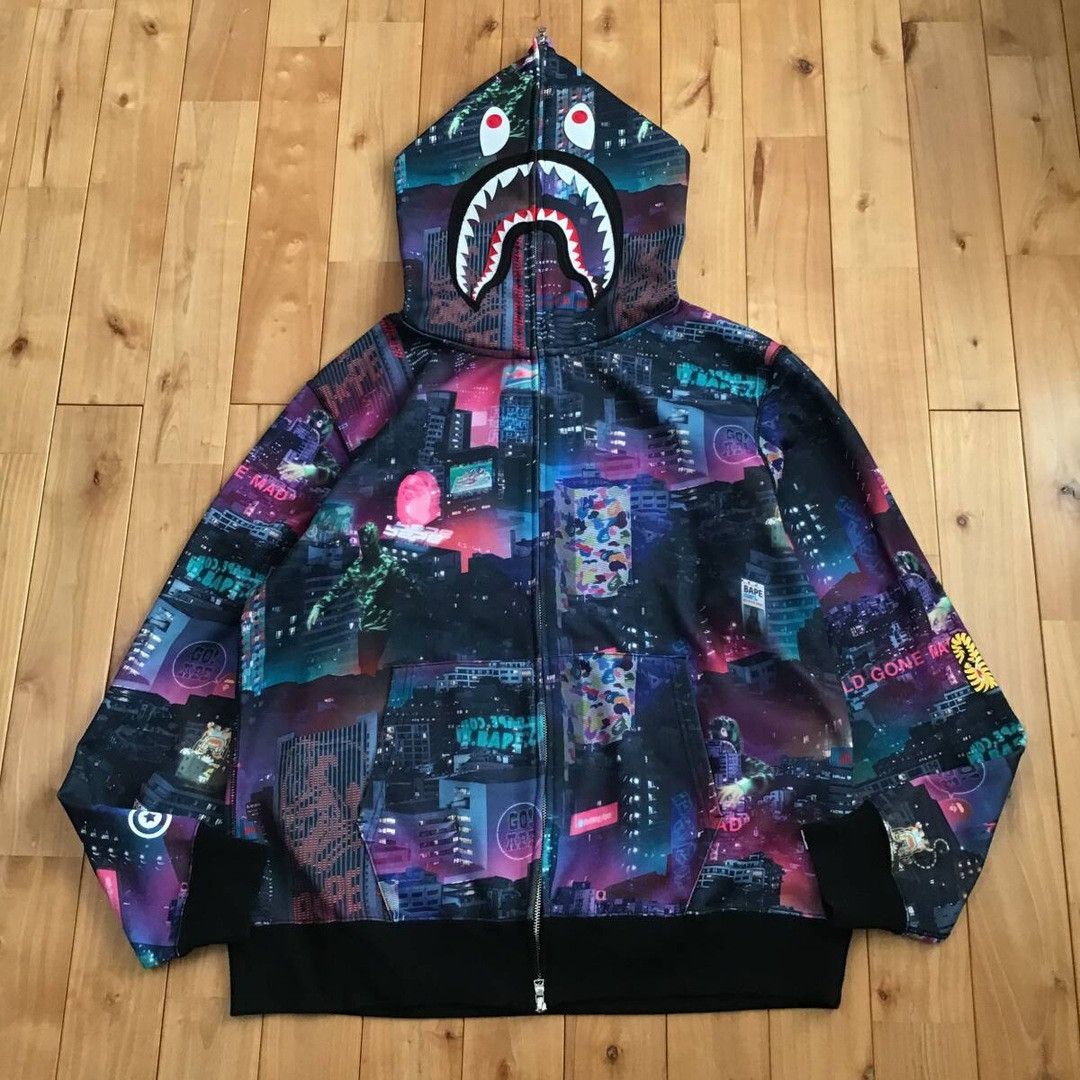 Bape 🔥2XL🔥 BAPE NEON TOKYO Shark Full Zip Hoodie a bathing ape Size US XXL / EU 58 / 5 - 1 Thumbnail