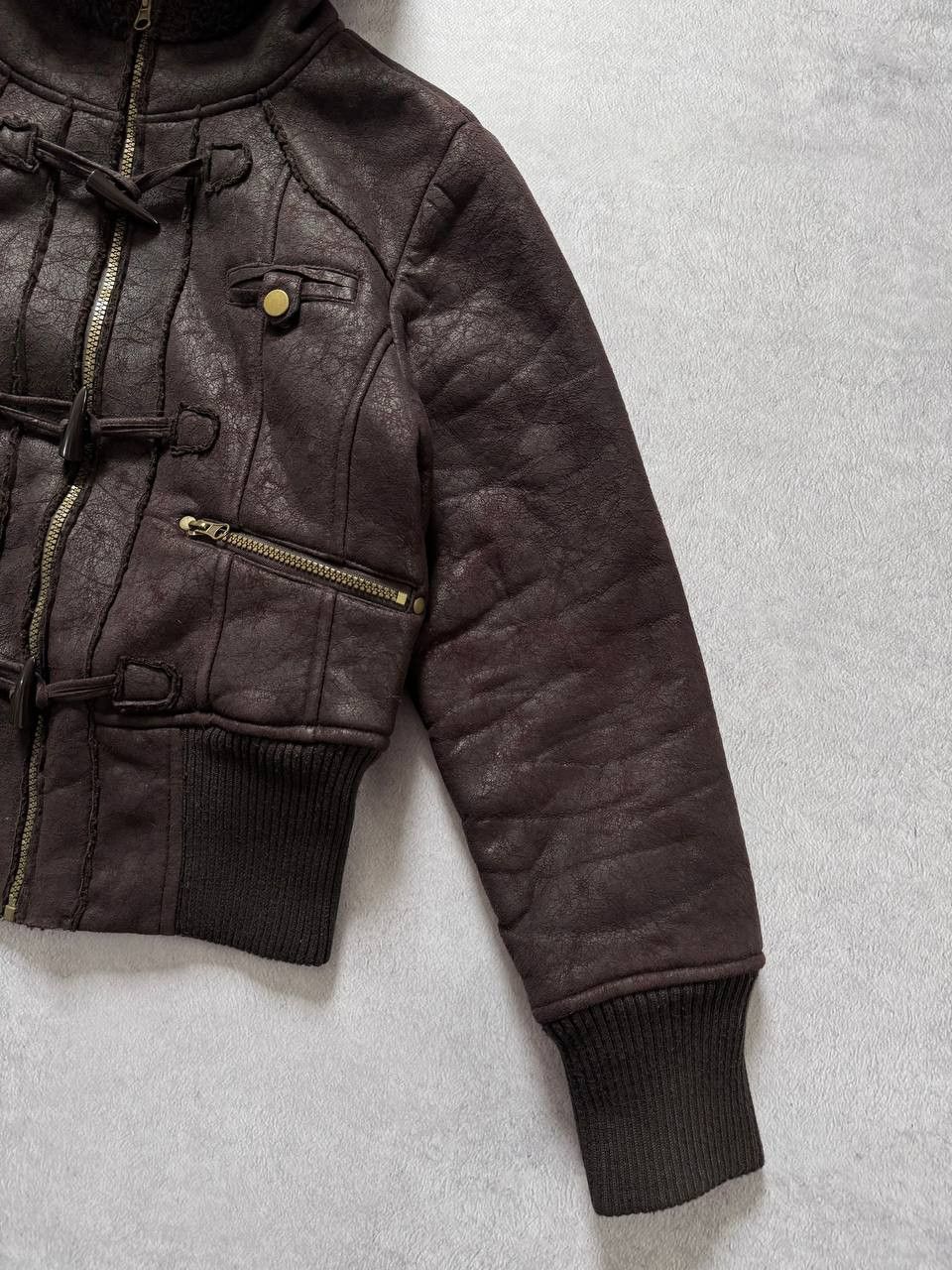 Vintage Y2K Brown Faux Shearling Hooded Toggle Jacket Distressed Size L / US 10 / IT 46 - 5 Thumbnail