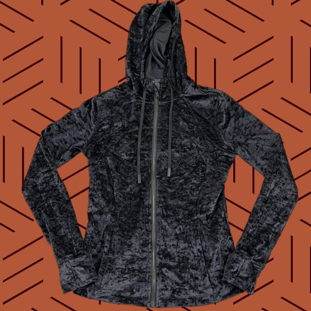 Lululemon LULULEMON Hoodie Womens Size 10 Black Crushed Velvet Full Zip Define Jacket Gym Training Size L / US 10 / IT 46 - 1 Thumbnail