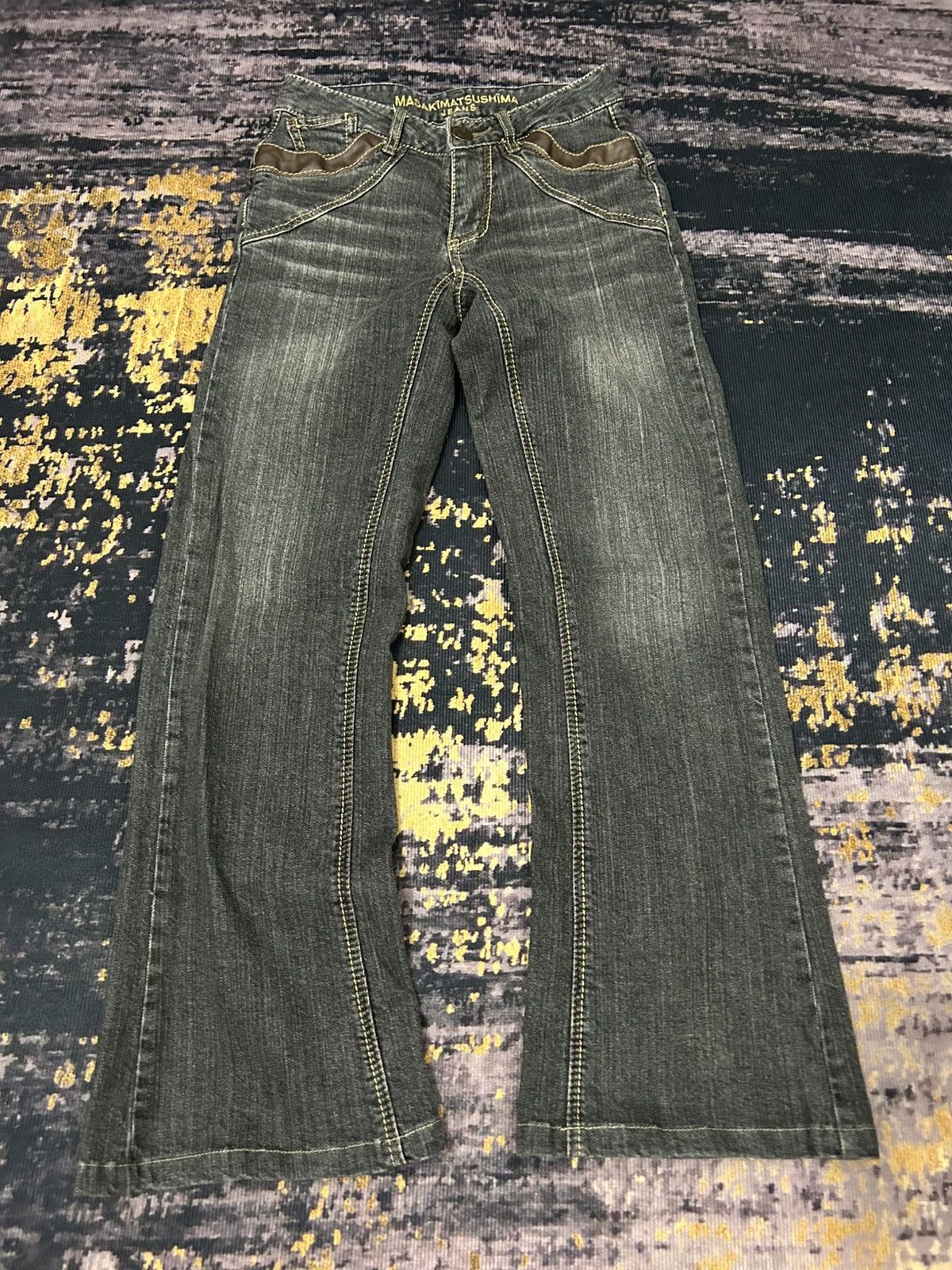 Japanese Brand 🔥🇯🇵 MASAKIMATSUSHIMA Japan Leather Pocket Flare Jeans Size US 27 - 4 Thumbnail