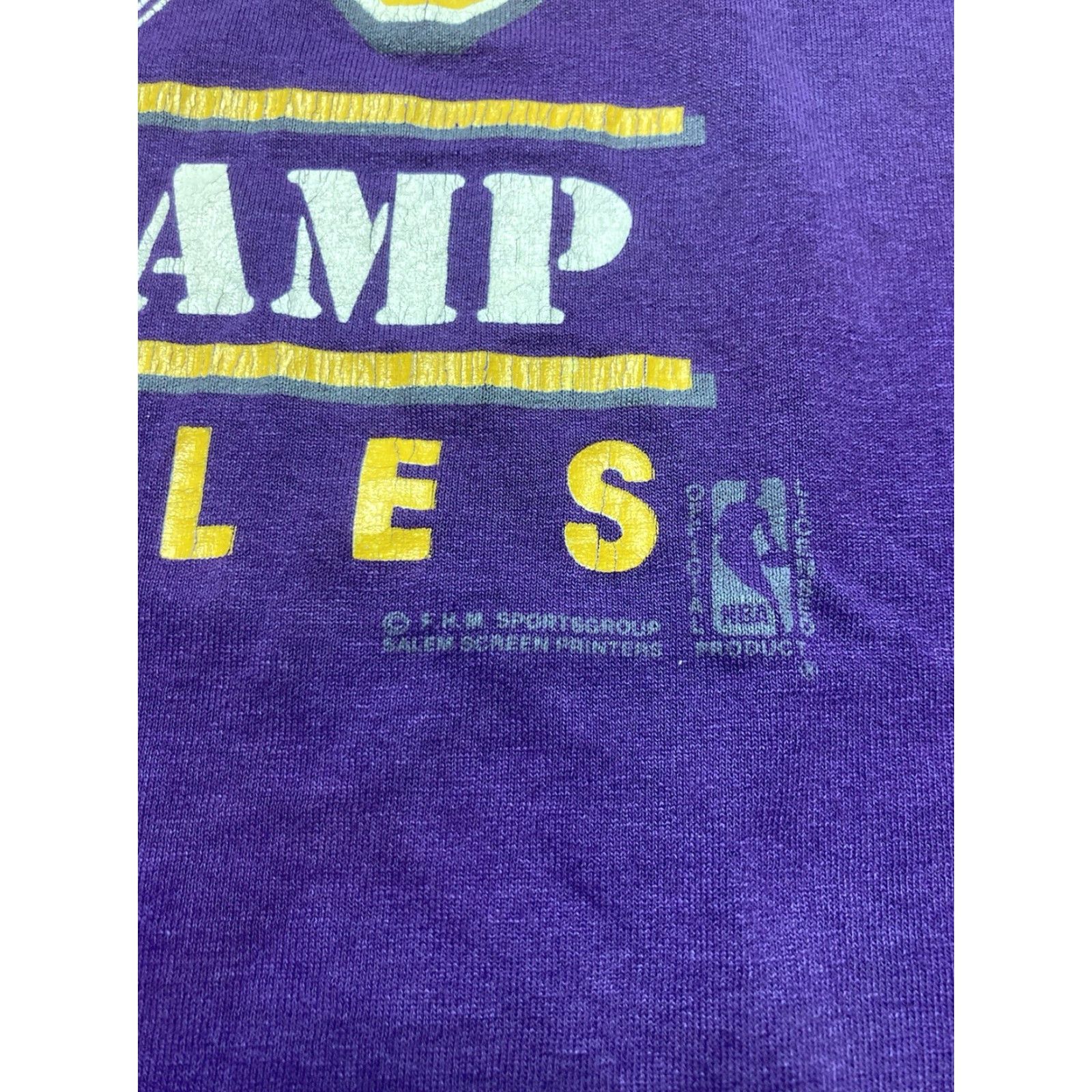 Hanes VINTAGE 80s Hanes T-Shirt Los Angeles Lakers LA Training Camp NBA Basketball XL Purple Mens Shirt Size US XL / EU 56 / 4 - 7 Thumbnail