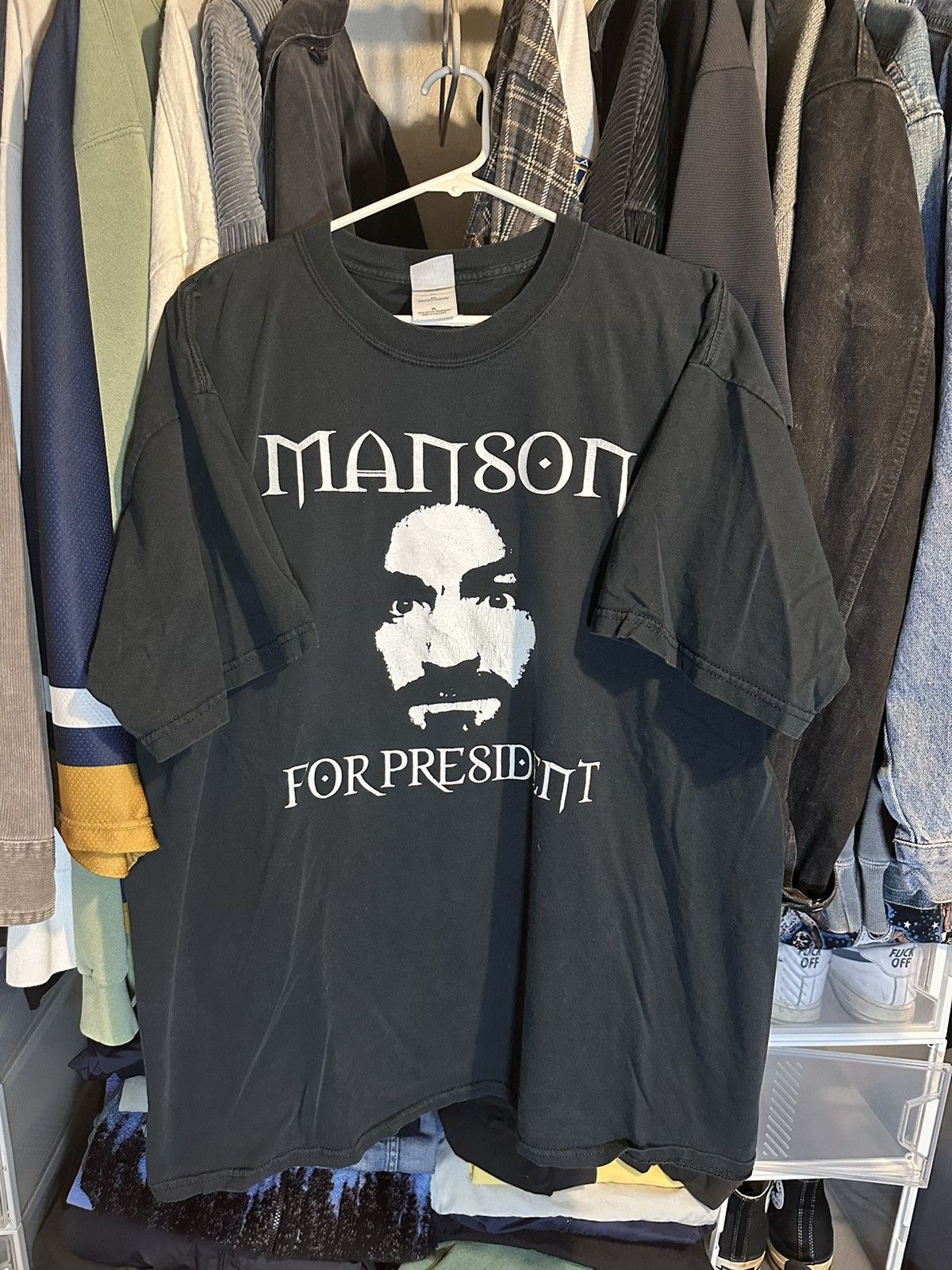 image of Vintage Charles Manson Tee in Black, Men's (Size XL)