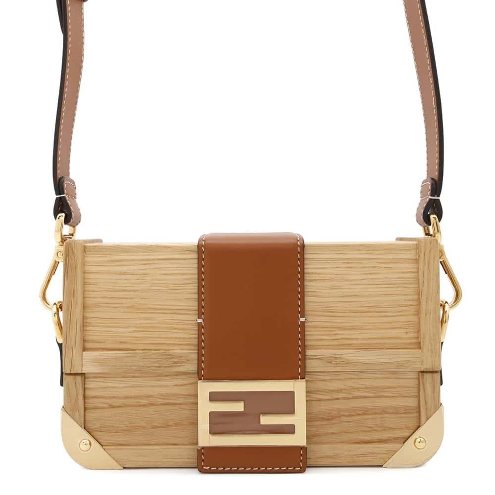 Fendi Shoulder Bag Baguette Trunk Wood 7Va507 in Beige, Women's