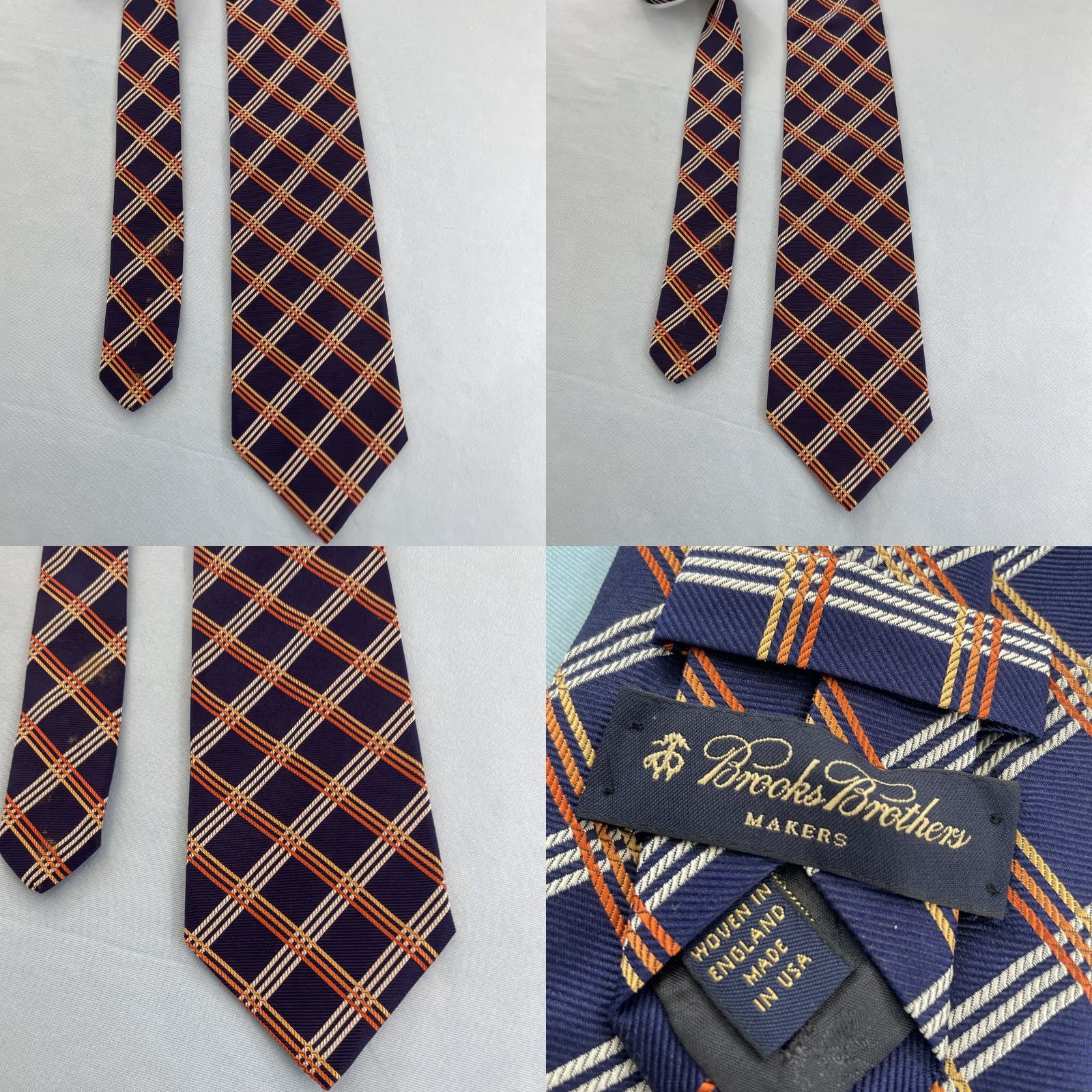 Brooks Brothers VINTAGE Brooks Brothers Makers Silk Tie 4x61" Woven Plaid Geometric Blue Orange Red USA Men Tie 100% Silk Handmade Wide Necktie Vintage 1990s Size ONE SIZE - 10 Thumbnail