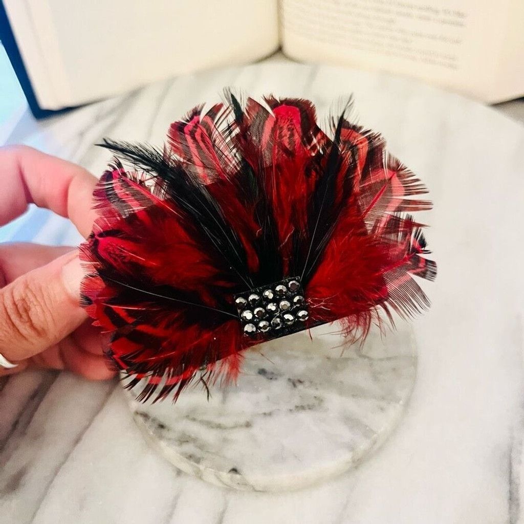 Jewelry Feather Wrap Bracelet Red Black Vegan Leather Snap Closure Size ONE SIZE - 5 Thumbnail
