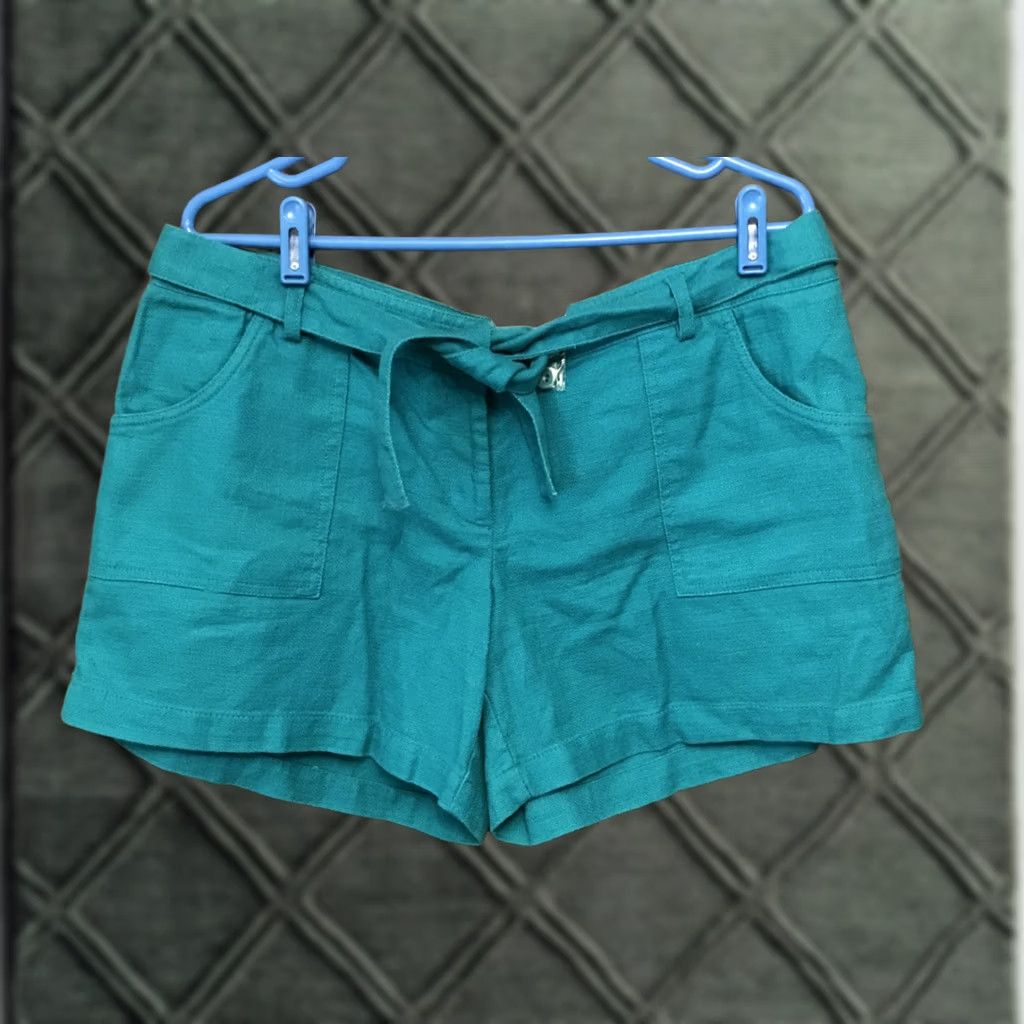 Vintage The LIMITED Linen Shorts Belted Turquoise 1493 Women 14 Blue Cotton Blend Pocket Zipper Slim Hot Pants Size 25" / US 0 / IT 36 - 1 Thumbnail