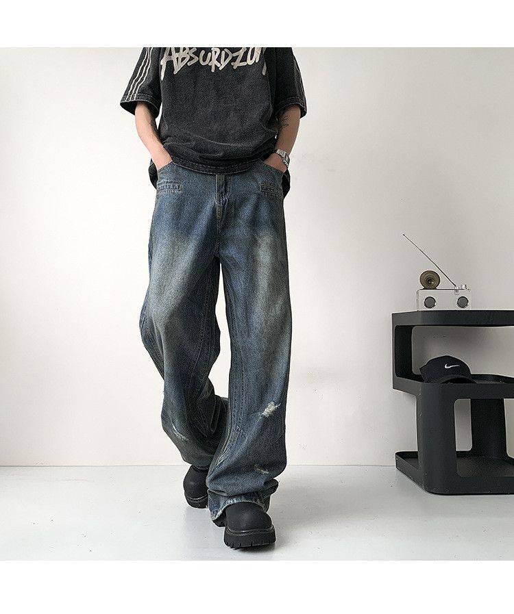 Japanese Brand × Jean Men's American washed wide-leg distressed straight jeans Size US 32 / EU 48 - 2 Thumbnail