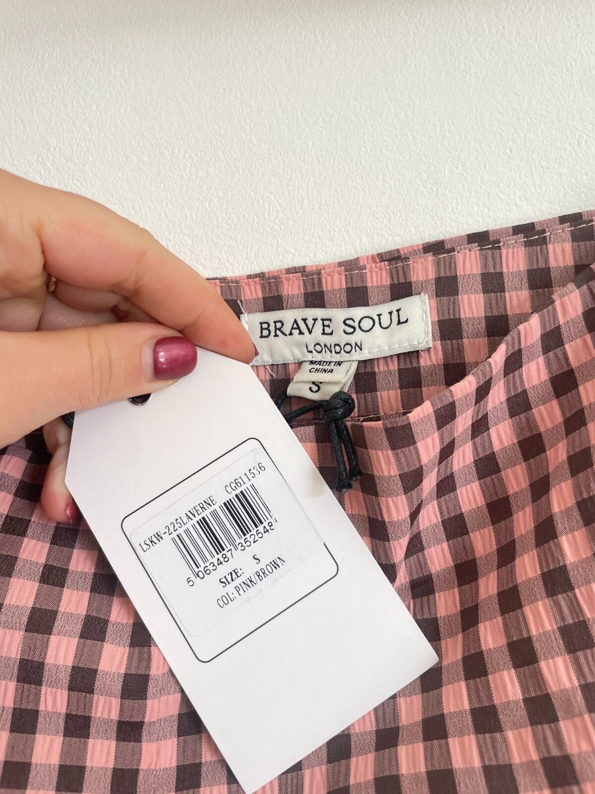 Brave Soul Brave Soul Pink Brown Gingham Midi Skirt Size S BNWT Size 28" / US 6 / IT 42 - 3 Thumbnail