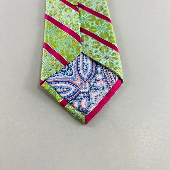 Ted Baker Ted Baker Lt. Green Flowers / Pink Striped Men's Long Tie Size ONE SIZE - 4 Thumbnail