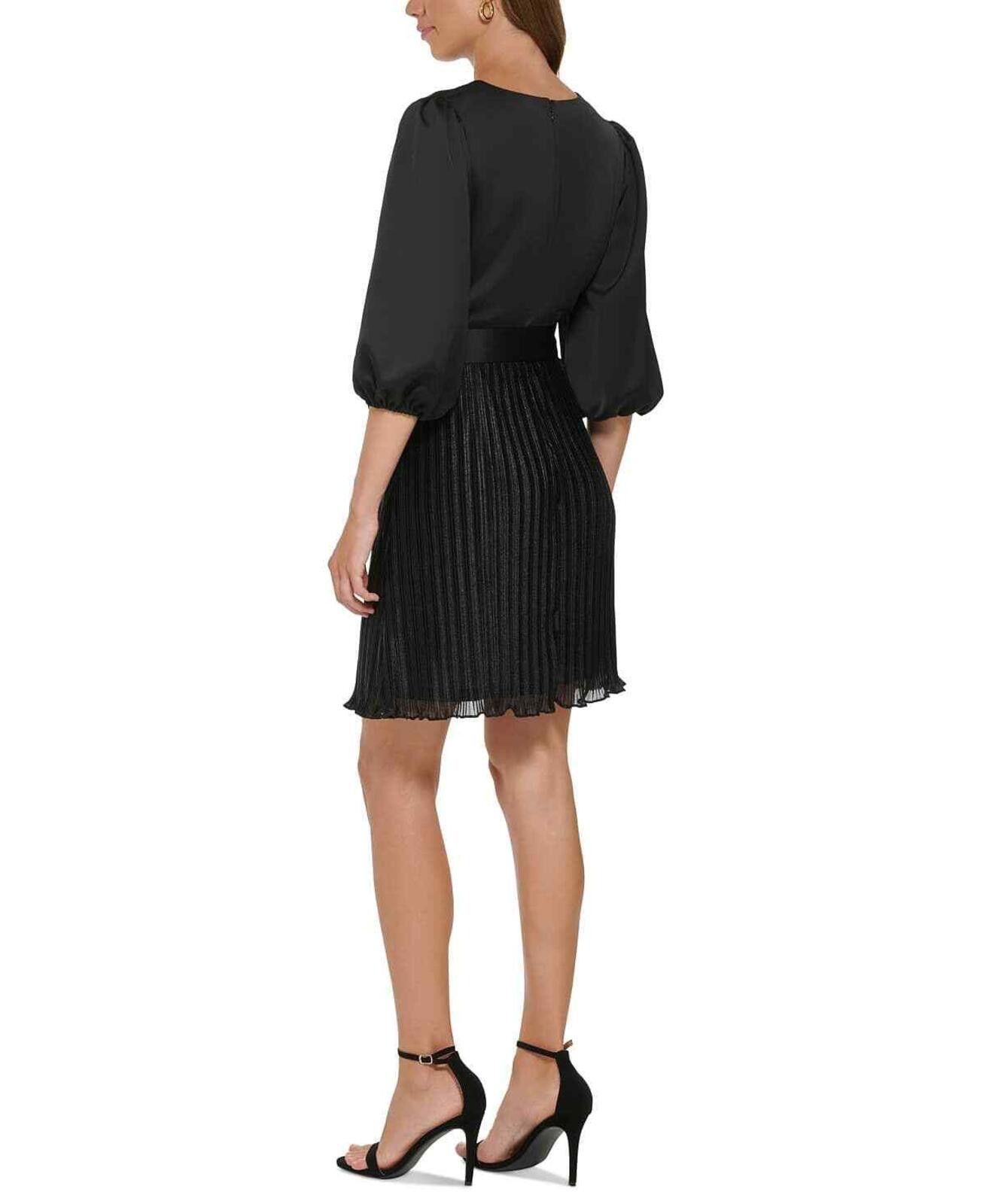 DKNY DKNY Women's Black Pleated Balloon Sleeve Faux Wrap Dress Size XL / US 12-14 / IT 48-50 - 2 Thumbnail
