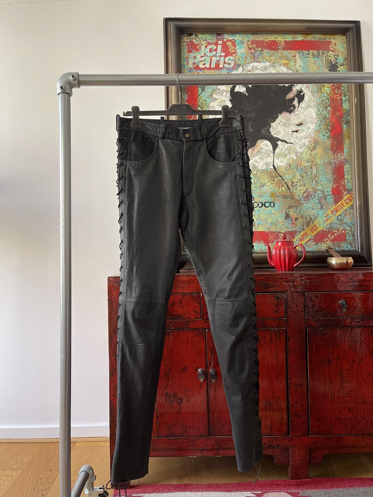 image of Raf Simons Archive Leather Pants in Black, Men's (Size 34)