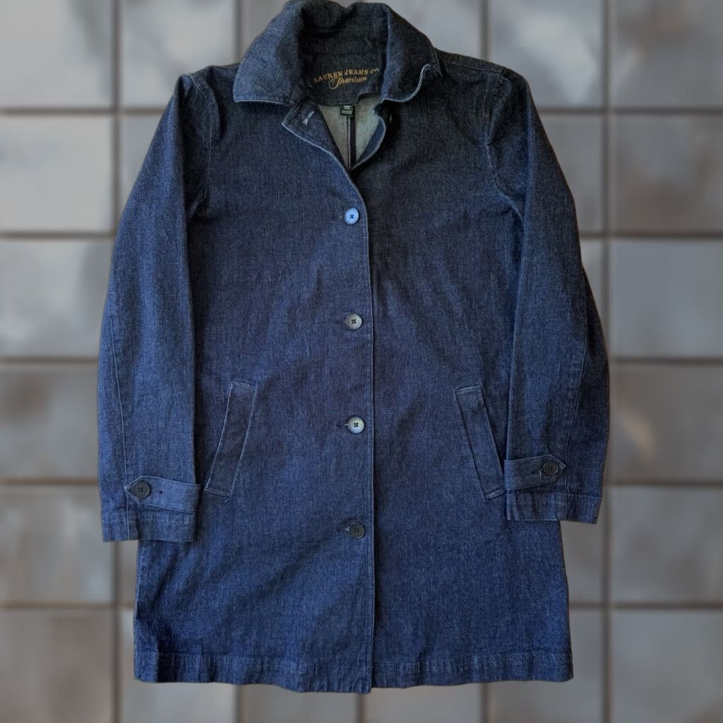 Lauren Ralph Lauren Denim Coat Women's Medium Blue Dark Wash Trench New York