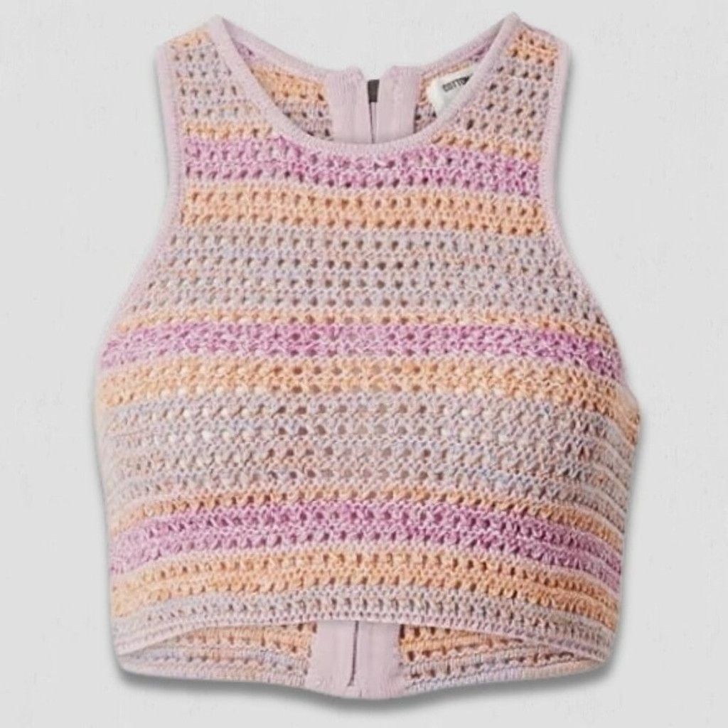 Cotton On Crochet Crop Tank Top Back Zip Knitted Pink/Purple sz M Size L / US 10 / IT 46 - 2 Thumbnail