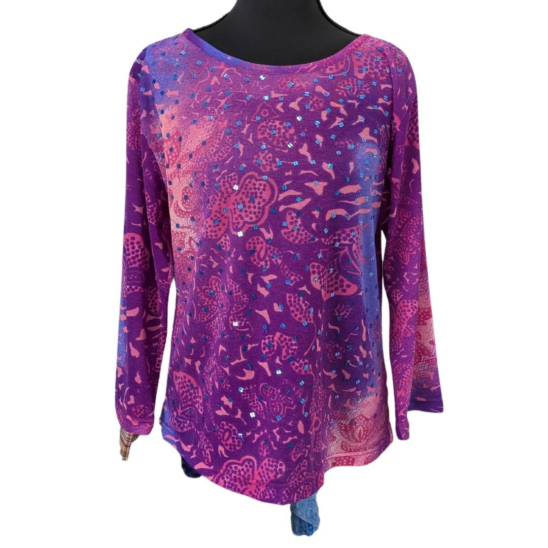 Vintage New with Tags Vintage Deadstock Floral Top w Hand Beading Size XL / US 12-14 / IT 48-50 - 1 Thumbnail