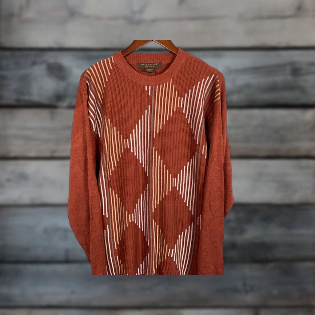 Vintage VINTAGE Syllables System Argyle Sweater Adult XL Burnt Orange Lightweight Knit 90s Mens Size US XL / EU 56 / 4 - 1 Thumbnail