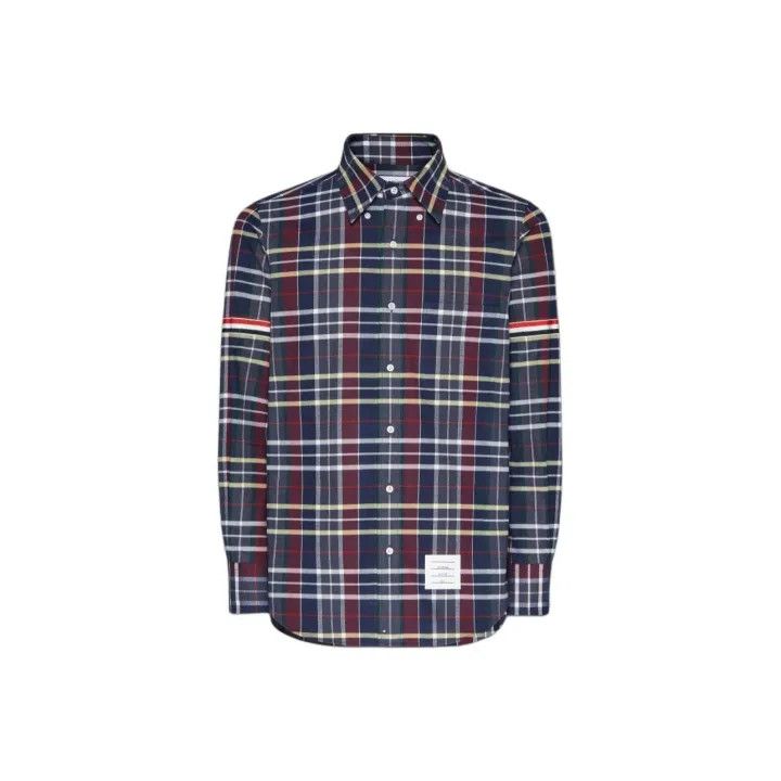 THOM BROWNE Blue Plaid Long Sleeve Shirt 0079