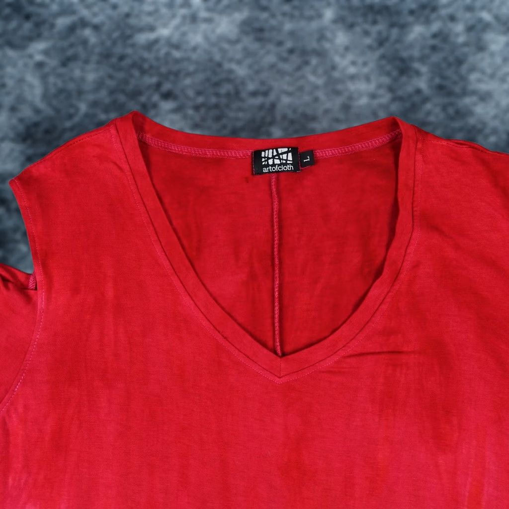 CLOT VINTAGE Art Of Cloth Shirt Dress Womens L Red Tie Dye Cold Shoulder Tunic Top V-Neck 3/4 Sleeve Stretch Jersey Casual Size L / US 10 / IT 46 - 1 Thumbnail